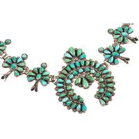 Zuni Silver and Petit Point Turquoise Squash Blossom Necklace