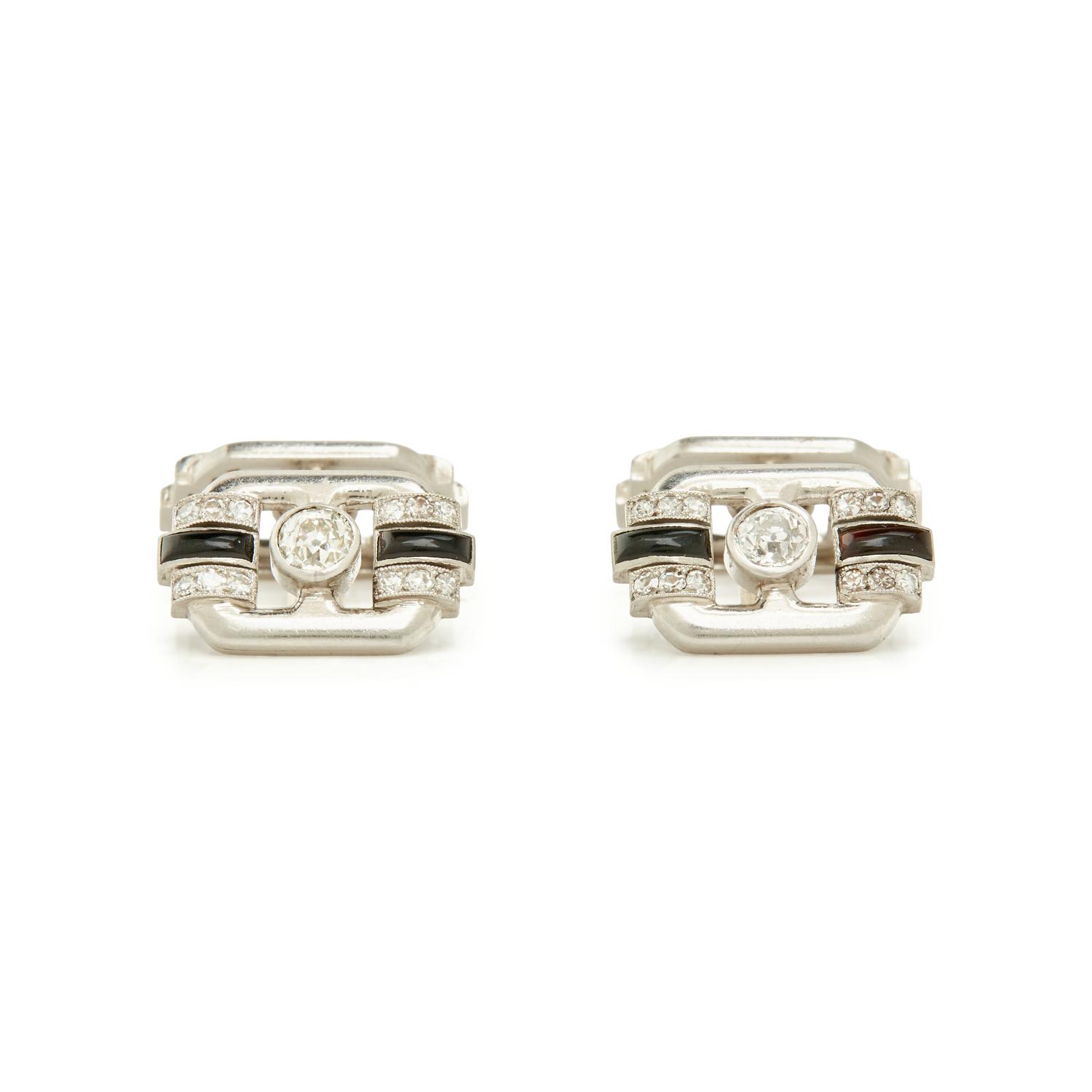 FRENCH, ART DECO, PLATINUM, DIAMOND AND ONYX CUFFLINKS