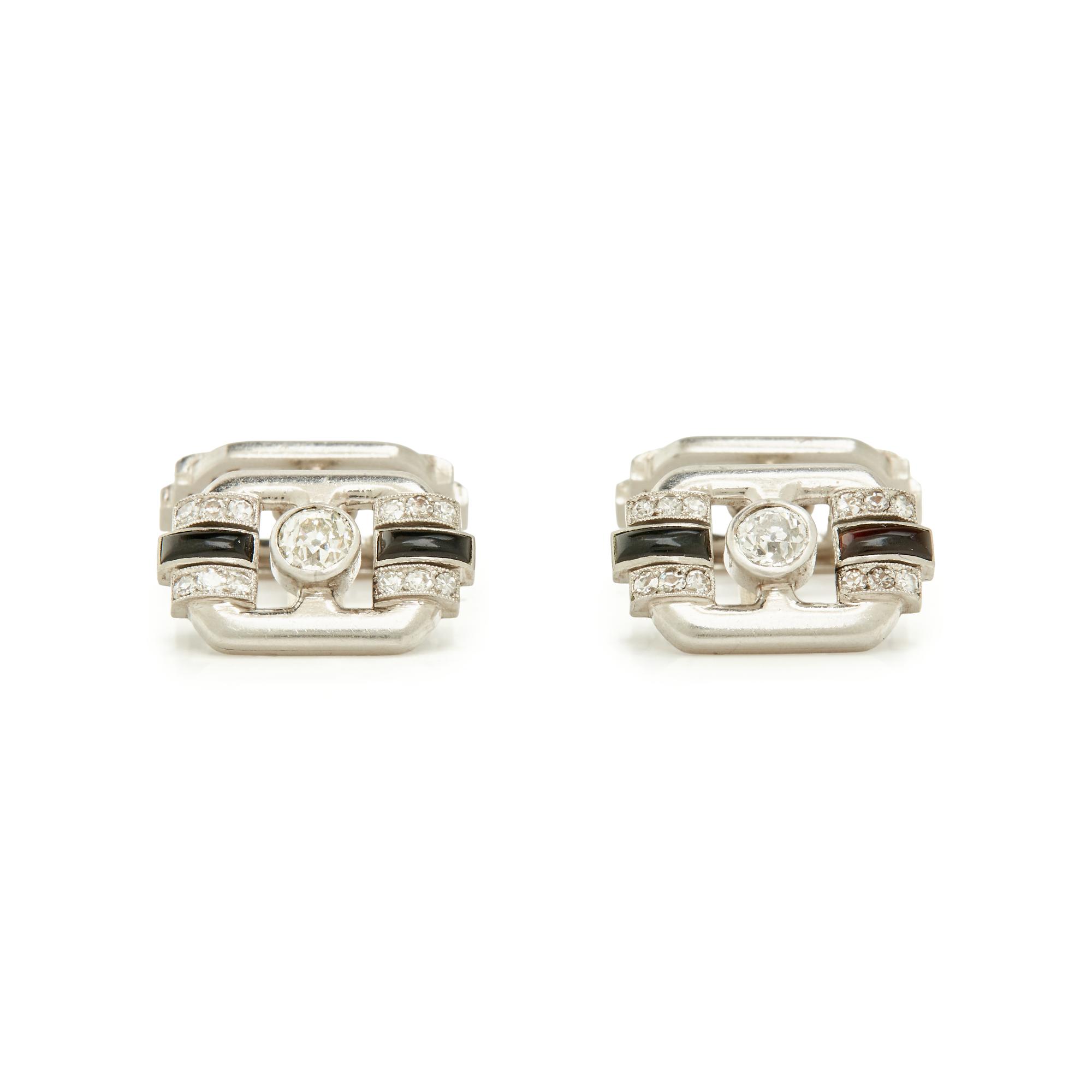 FRENCH, ART DECO, PLATINUM, DIAMOND AND ONYX CUFFLINKS