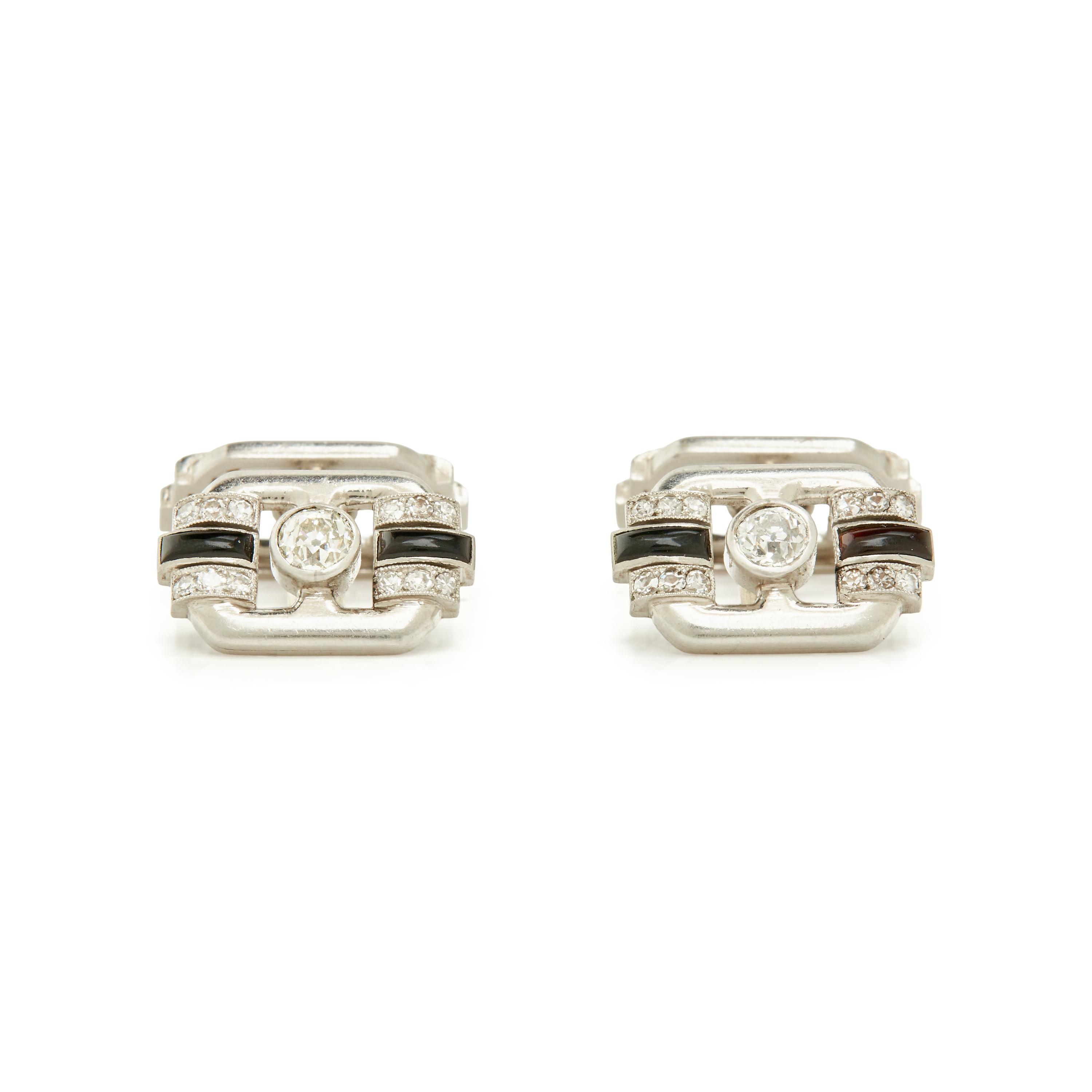 FRENCH, ART DECO, PLATINUM, DIAMOND AND ONYX CUFFLINKS