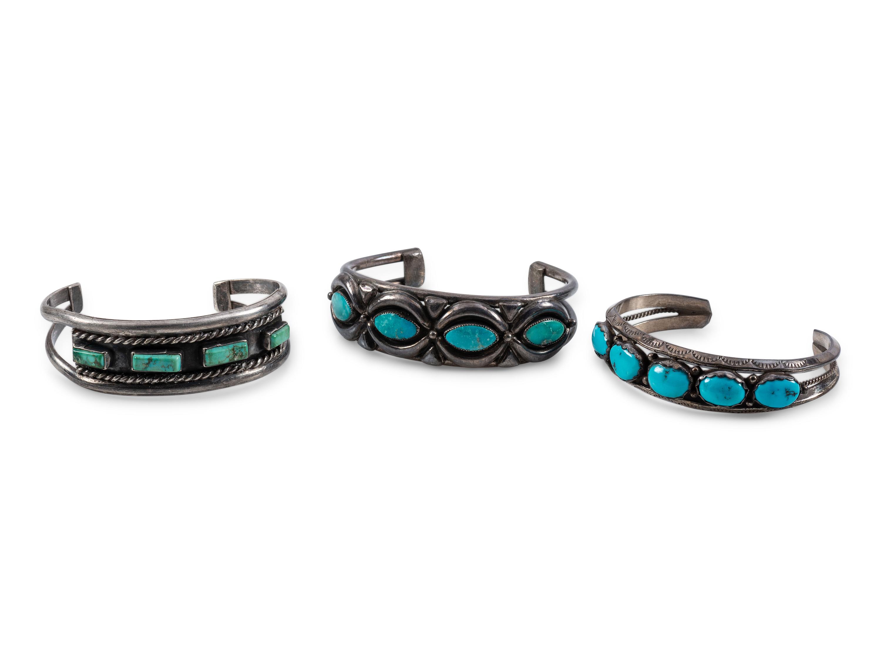 Navajo Silver and Turquoise Cuff Bracelets