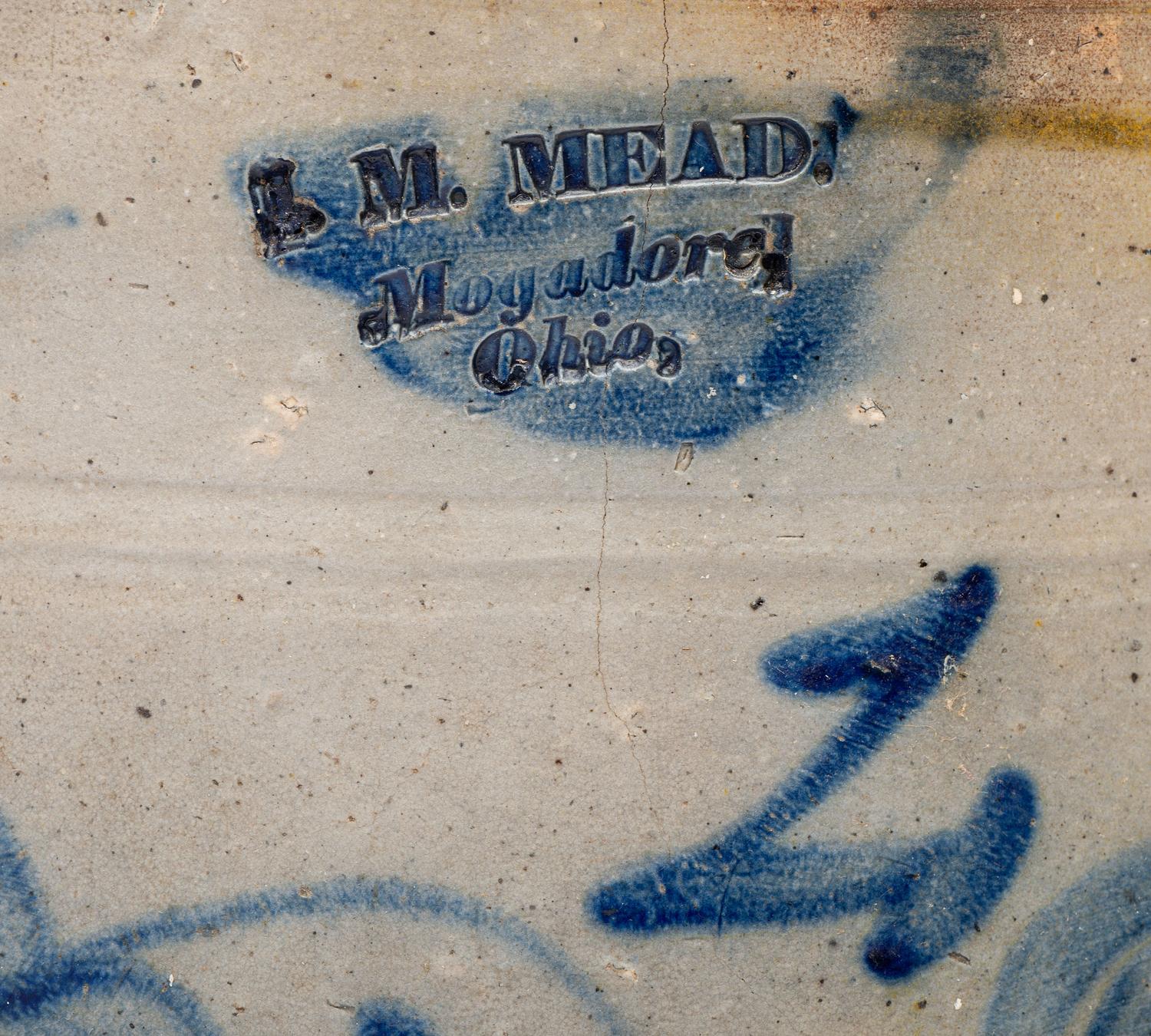 An I. M. Mead Two-Gallon Cobalt Decorated Stoneware Crock
