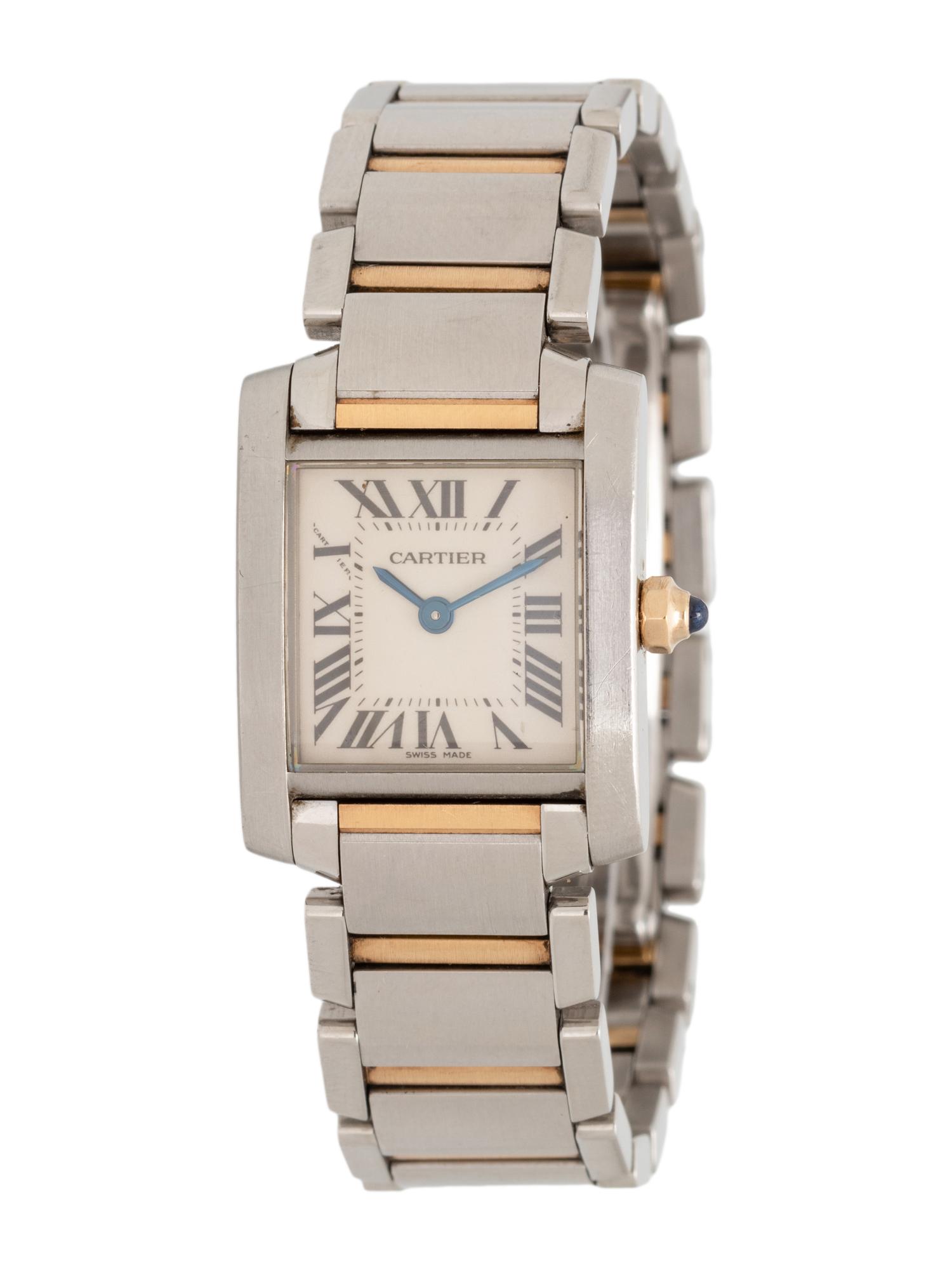 CARTIER, REF. 2384 STAINLESS STEEL AND YELLOW GOLD 'TANK FRANCAISE' WRISTWATCH