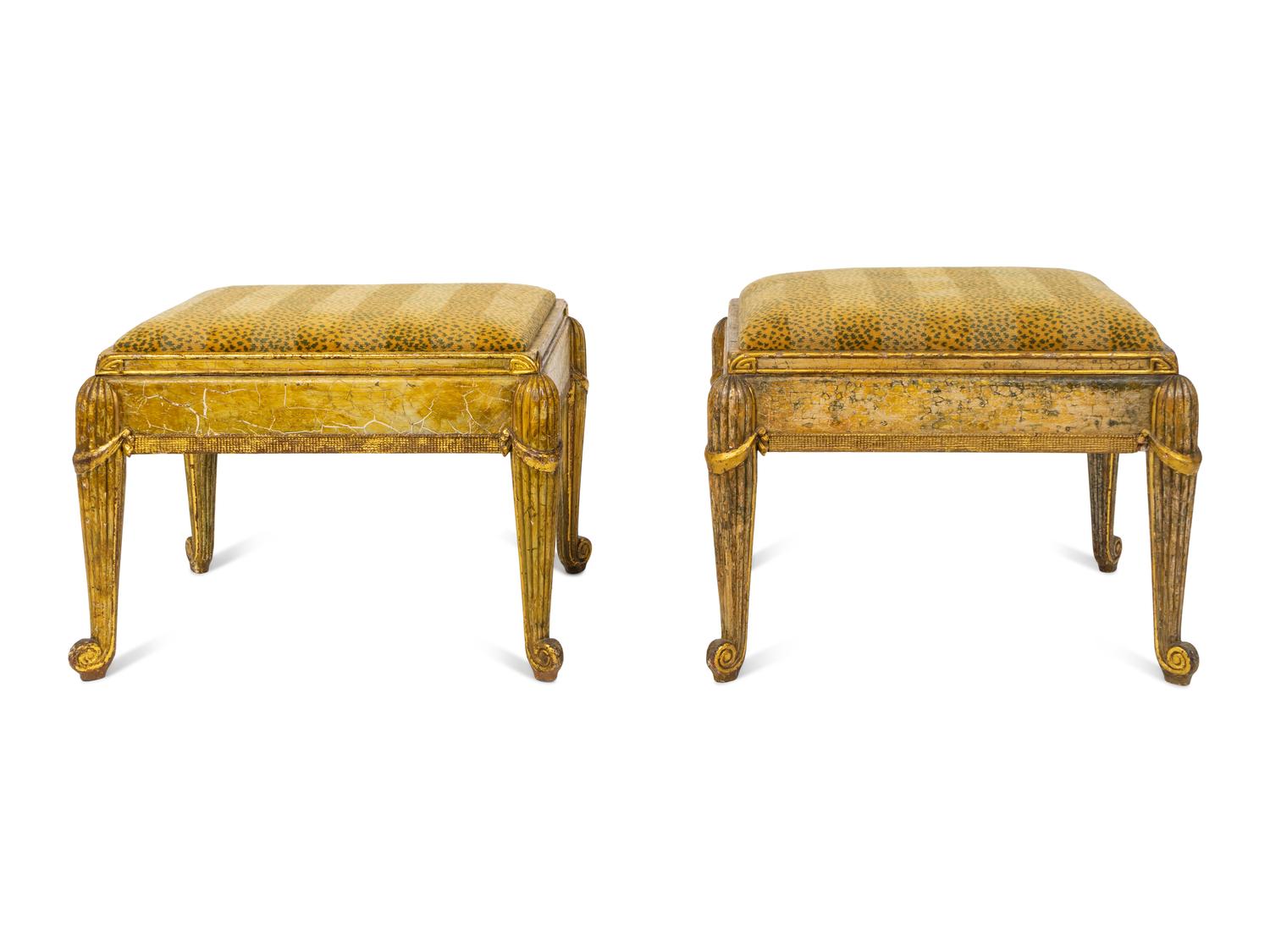 A Pair of Art Deco Giltwood Tabourets