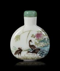 A Polychrome Enameled Opaque White Peking Glass Snuff Bottle