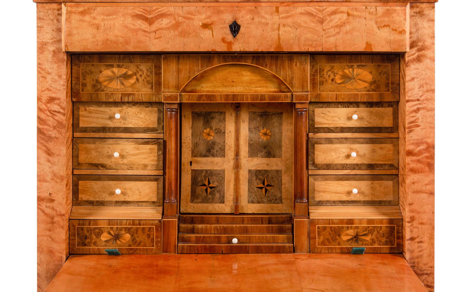 A Biedermeier Karelian Birch Fall-Front Secretary