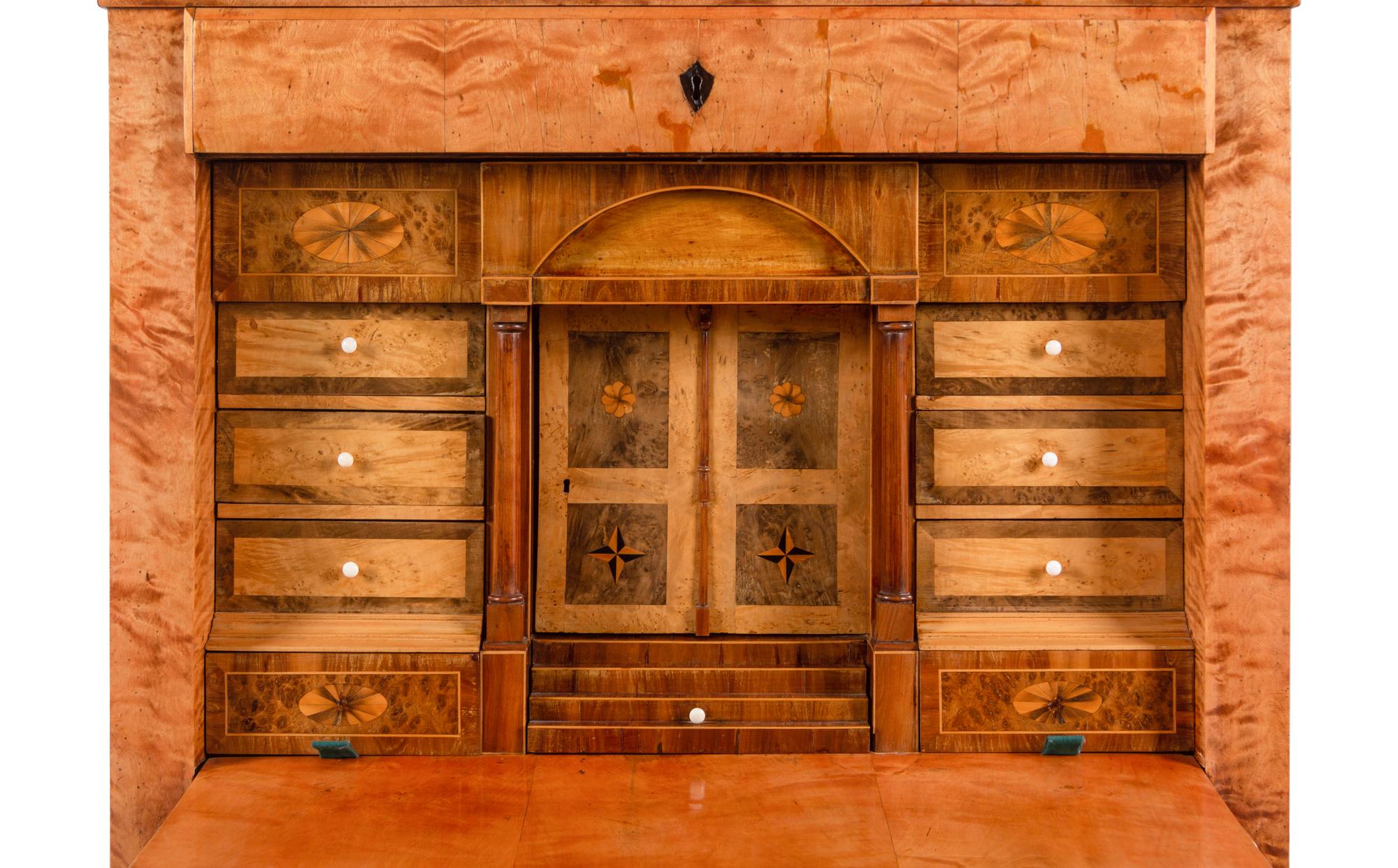 A Biedermeier Karelian Birch Fall-Front Secretary