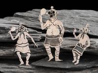 Hopi Sterling Silver Overlay Mudhead Pins / Brooches