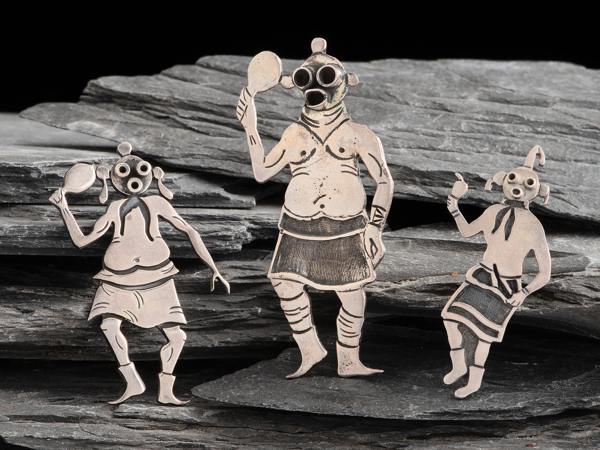 Hopi Sterling Silver Overlay Mudhead Pins / Brooches