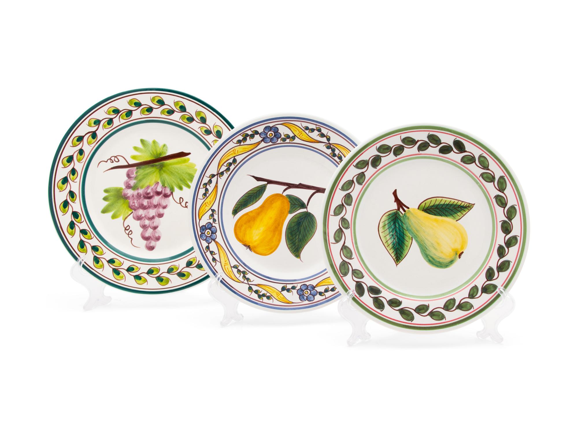 A Group of 26 Portuguese Conimbriger Hand-Painted Ceramic Fruit Plates — 20TH CENTURY