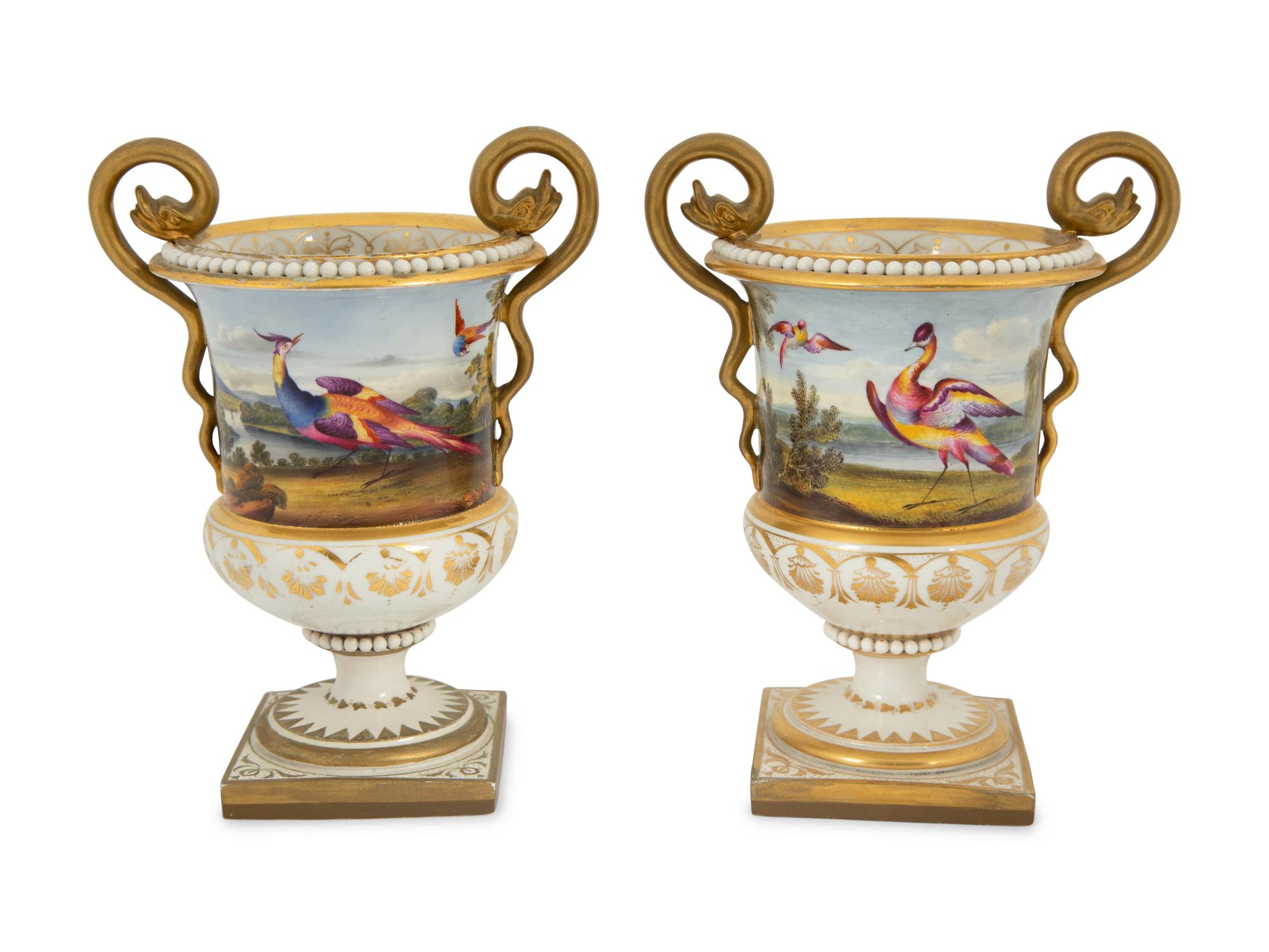 A Pair of English Porcelain Spill Vases
