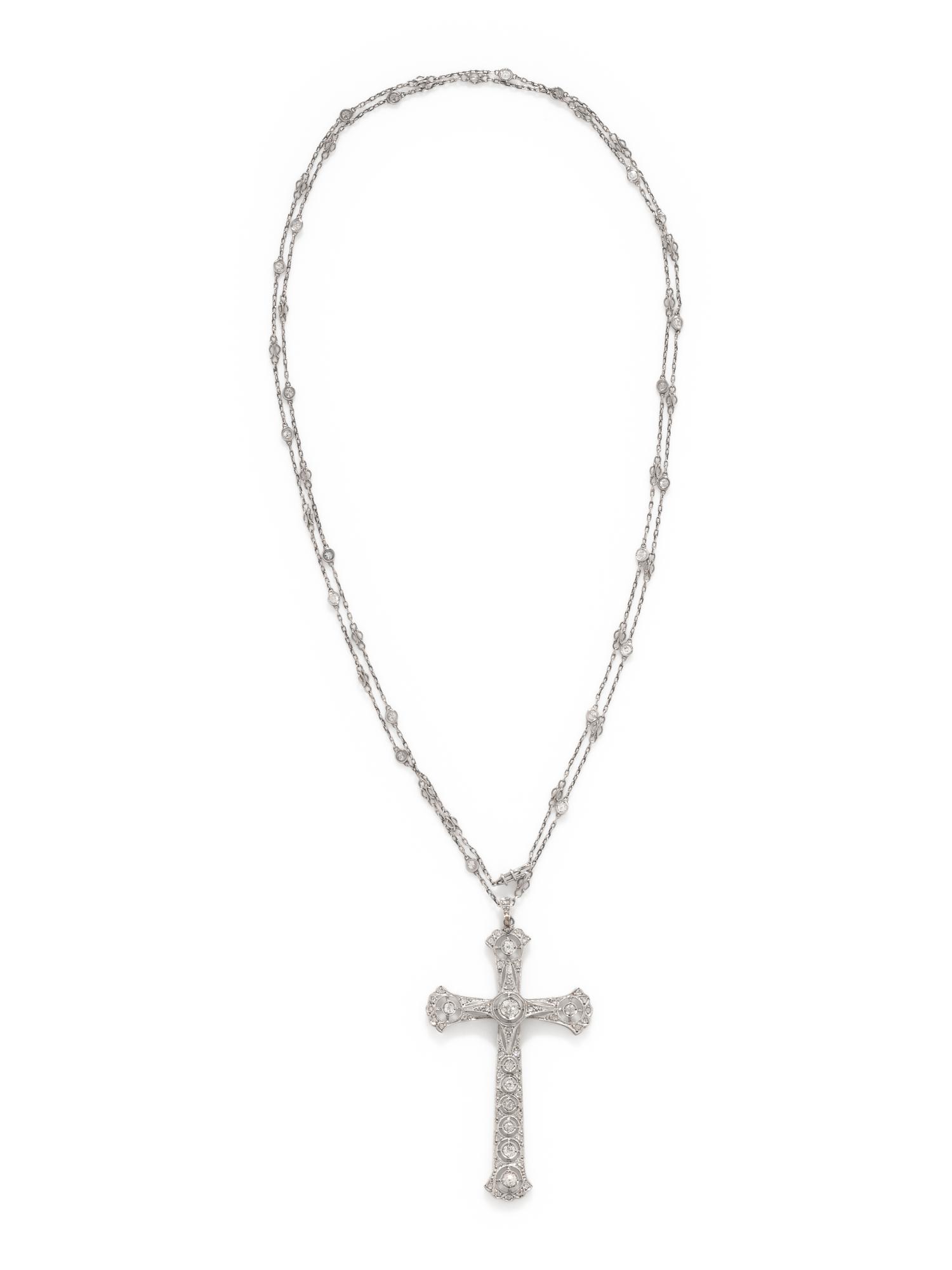 ANTIQUE, DIAMOND CROSS PENDANT/NECKLACE
