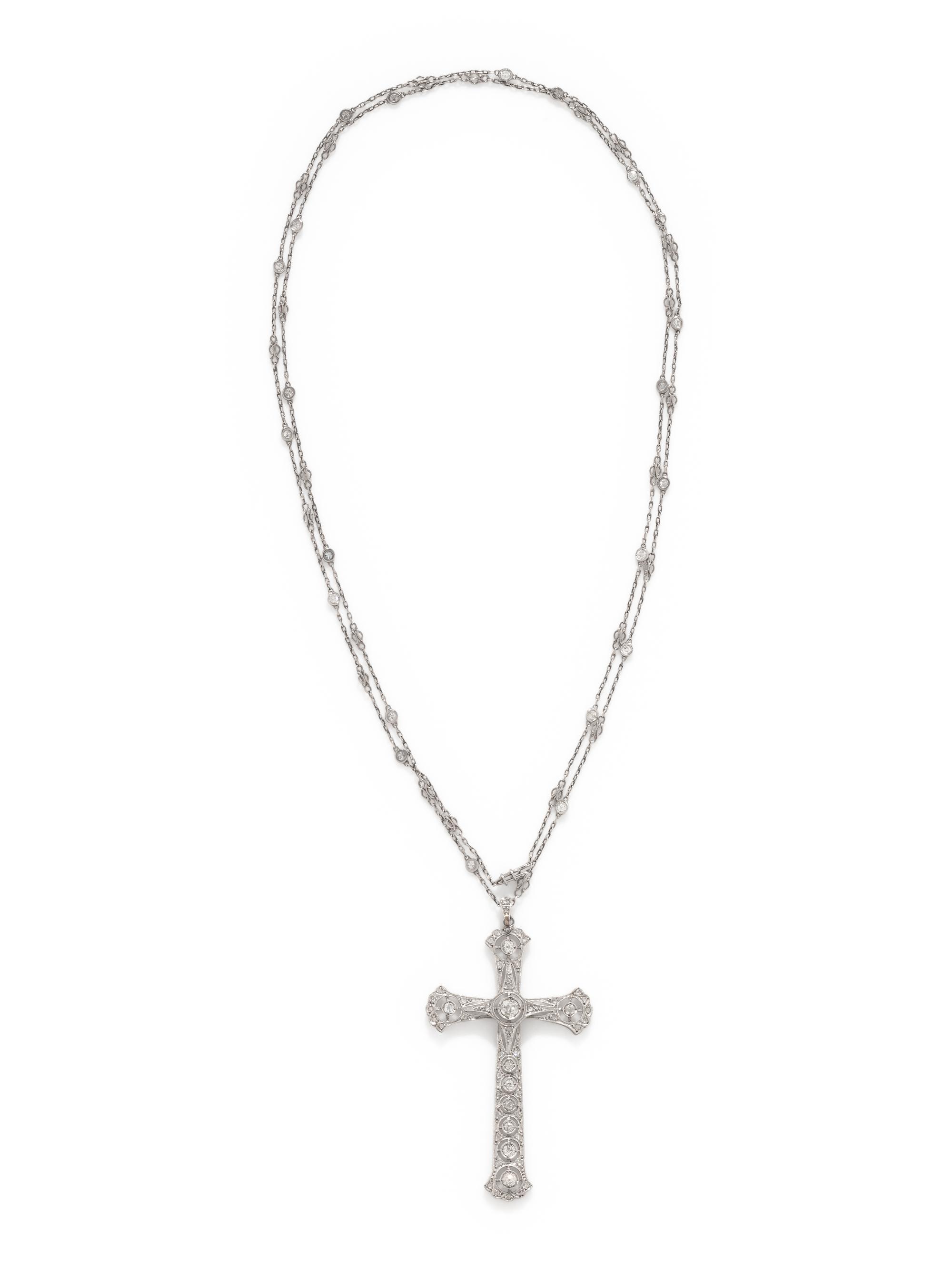 ANTIQUE, DIAMOND CROSS PENDANT/NECKLACE