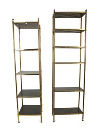 Two Brass and Black Lacquer-Finished Wood "Porter" Etageres After the Design by Billy Baldwin — 20TH CENTURY
