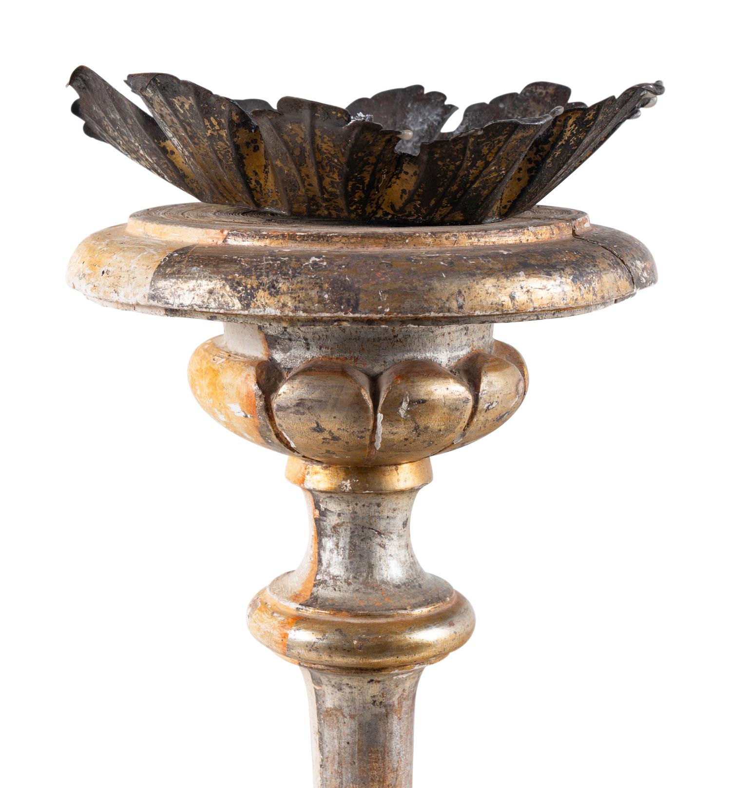 A Pair of Italian Painted and Parcel-Gilt Pricket Sticks