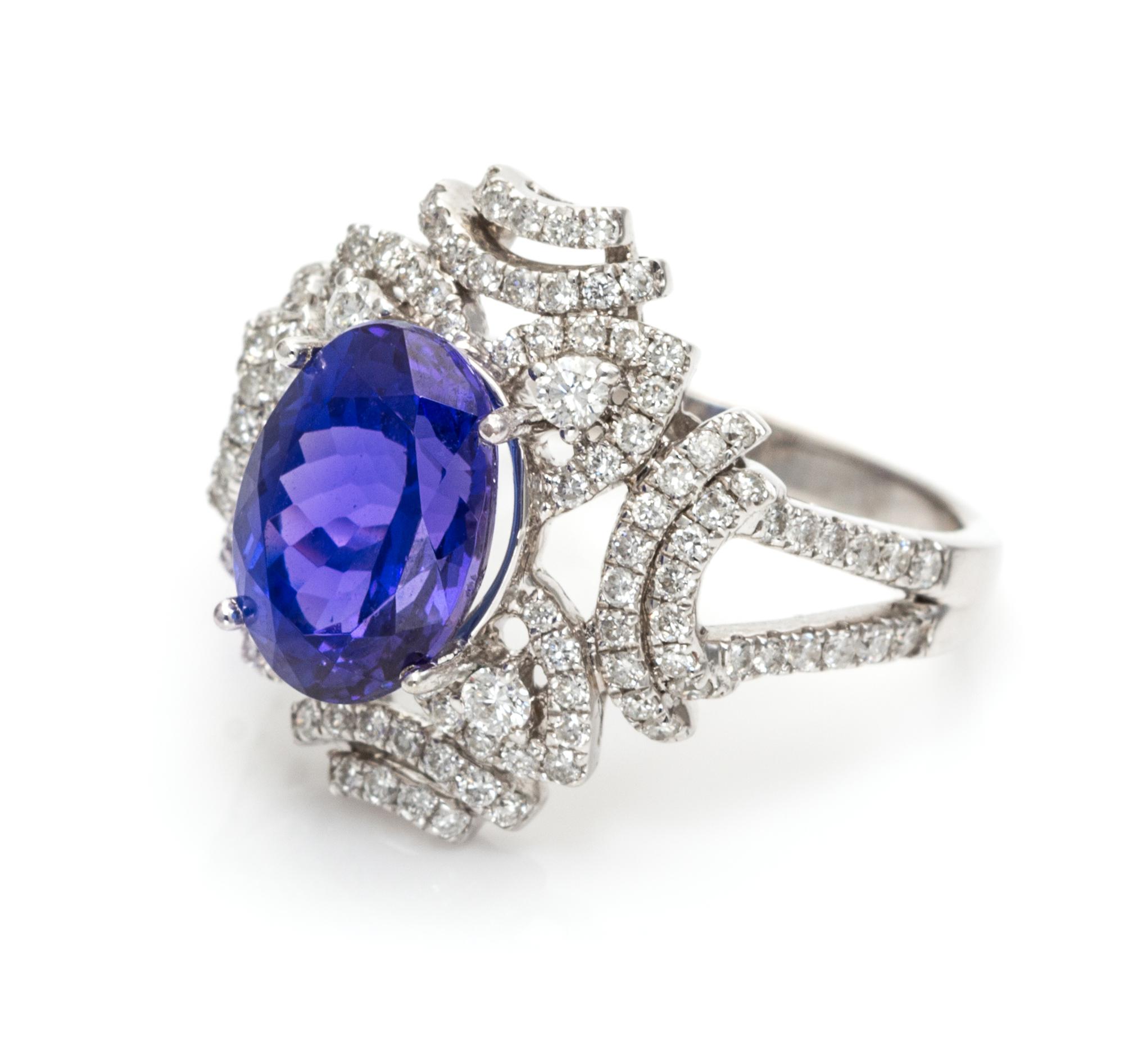A 14 Karat White Gold, Tanzanite, and Diamond Ring, 3.80 dwts.