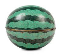 A Chinese Cloisonné Enamel Watermelon-Form Covered Box