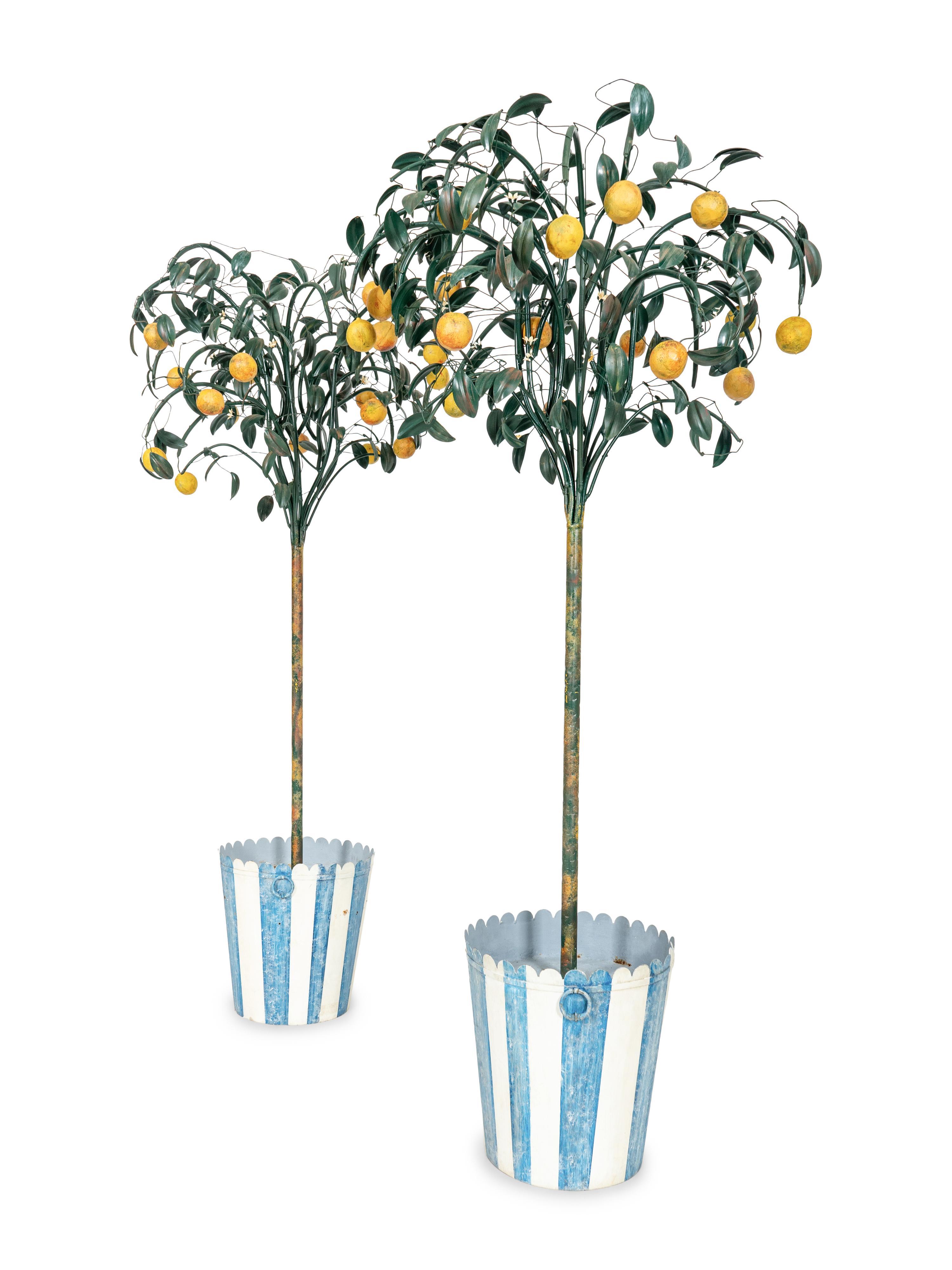 A Pair of Tole Peinte Models of Lemon Trees