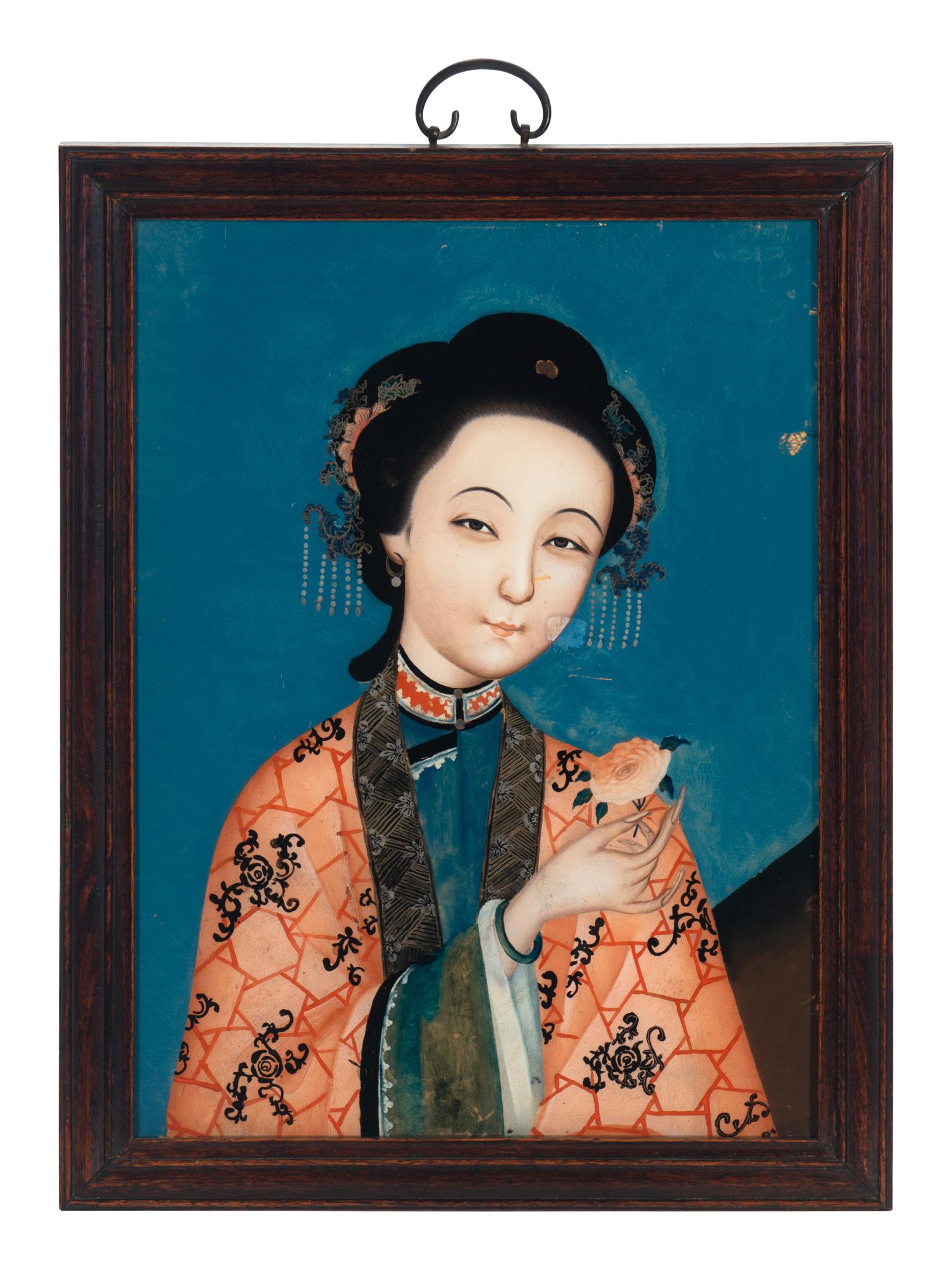 Two Chinese Reverse-Painted Glass Portraits