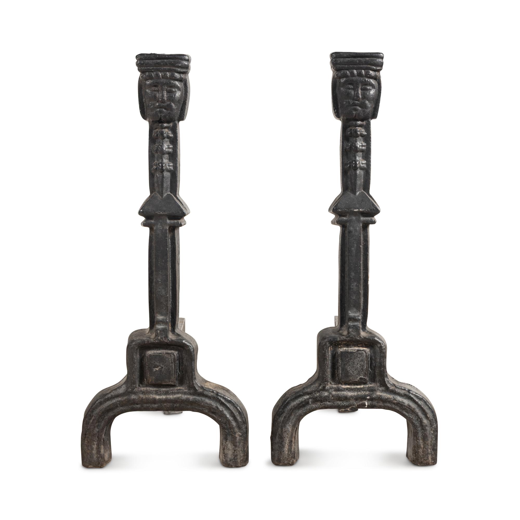 A Pair of Gothic Style Iron Andirons