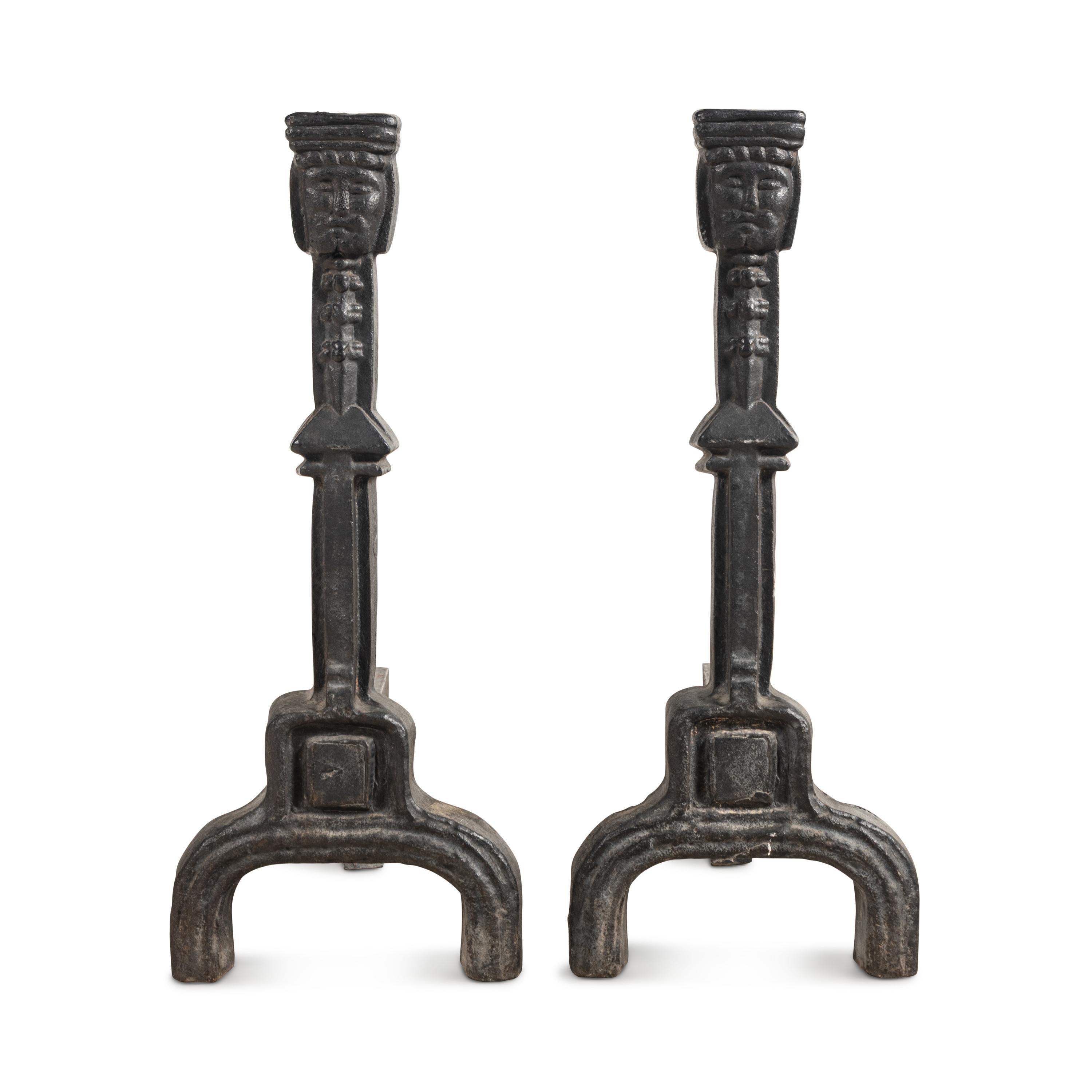 A Pair of Gothic Style Iron Andirons