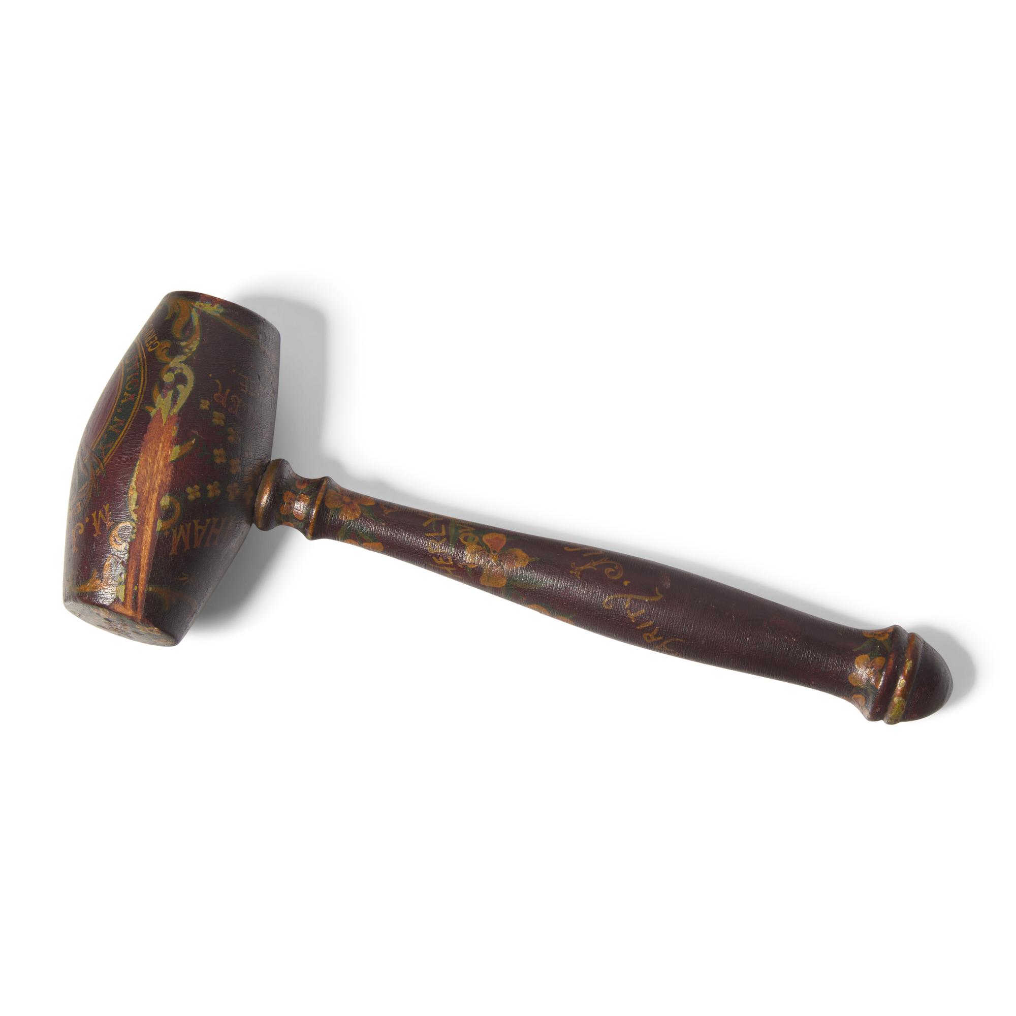 A Commemorative Benevolent and Protective Order of Elks Carved and Painted Wood Gavel for M.J. McQuade of Utica, New York