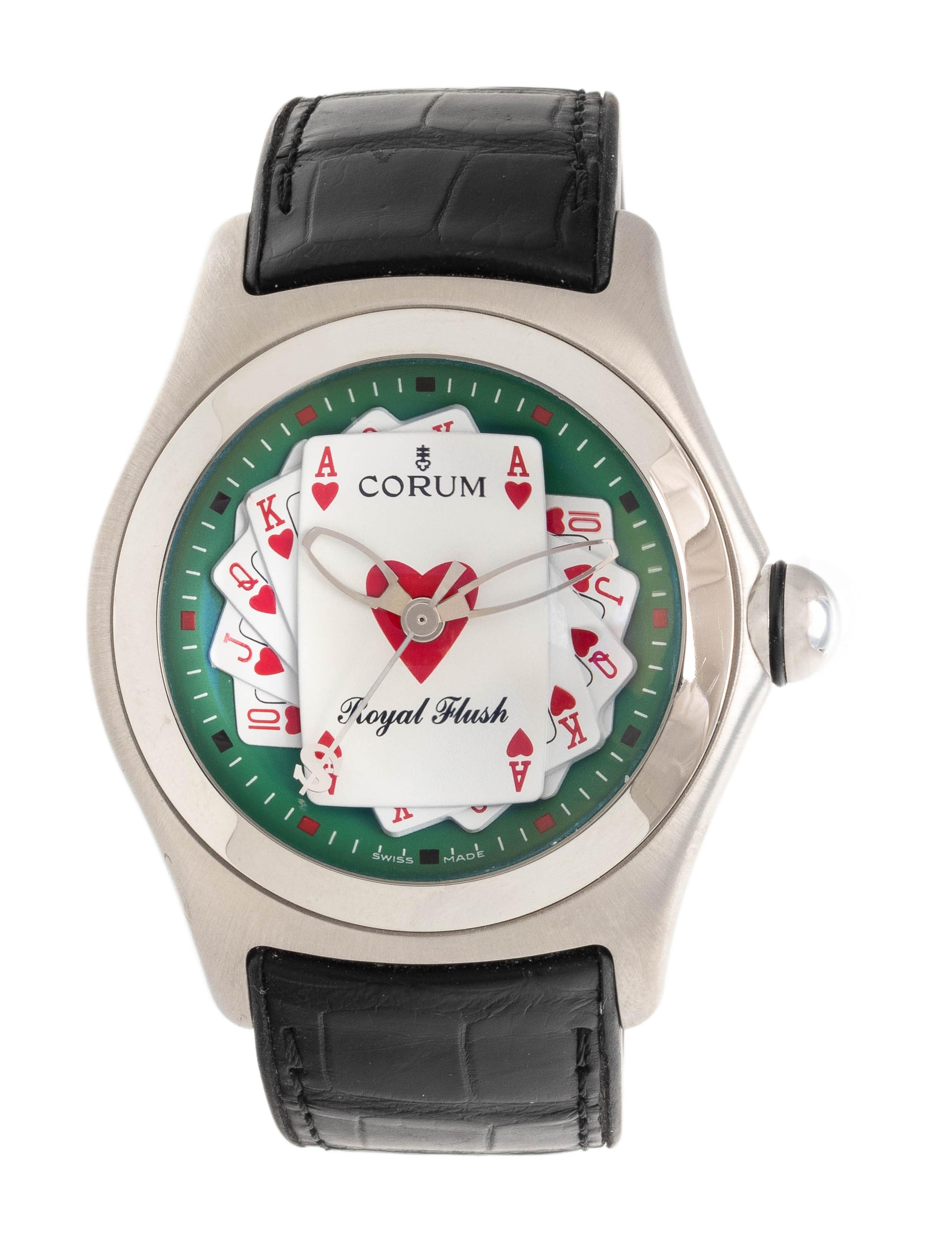 CORUM, REF. 082.170.20 STAINLESS STEEL LIMITED EDITION BUBBLE 'ROYAL FLUSH' WRISTWATCH