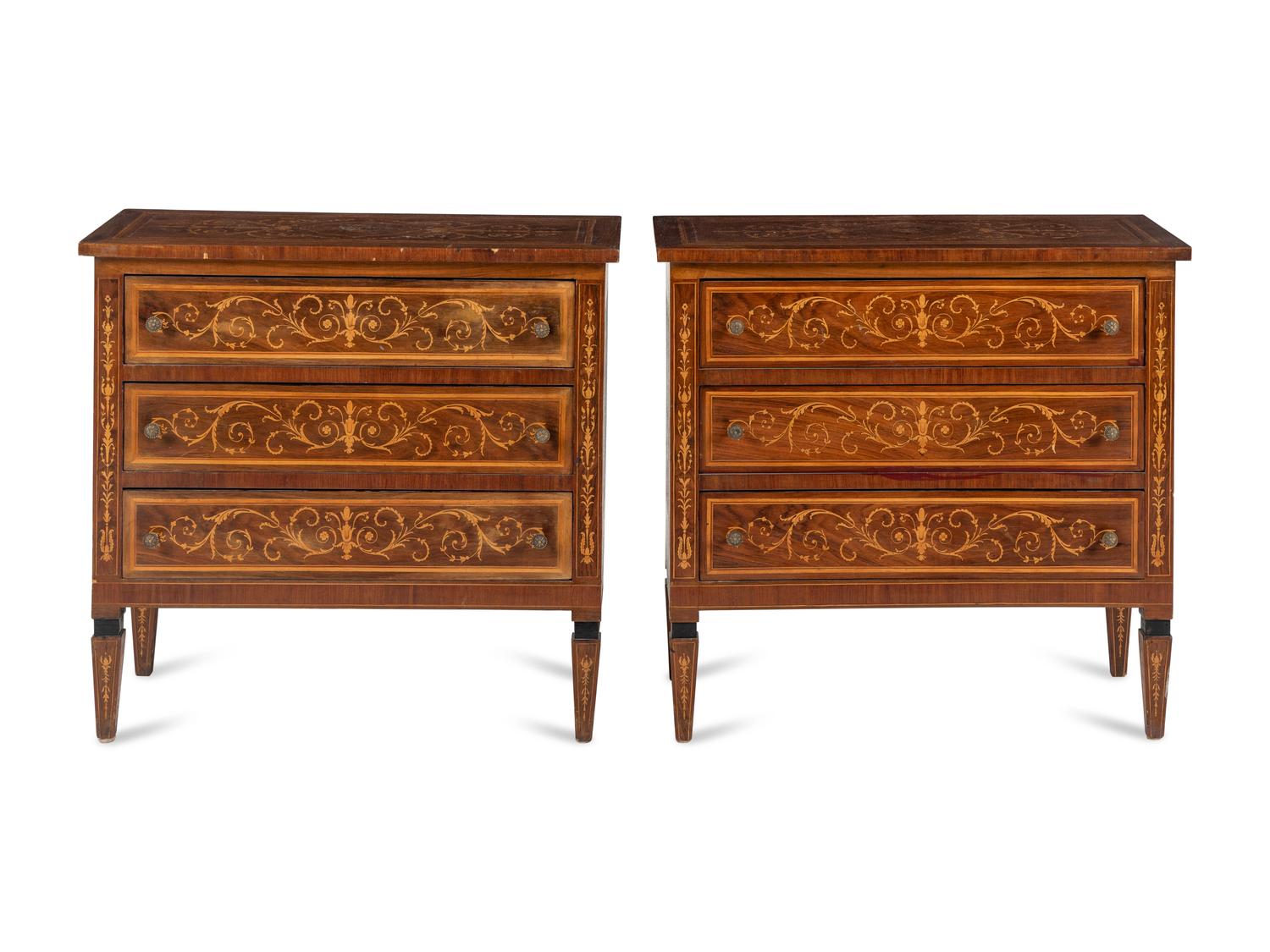 A Pair of Italian Marquetry Chests of Drawers