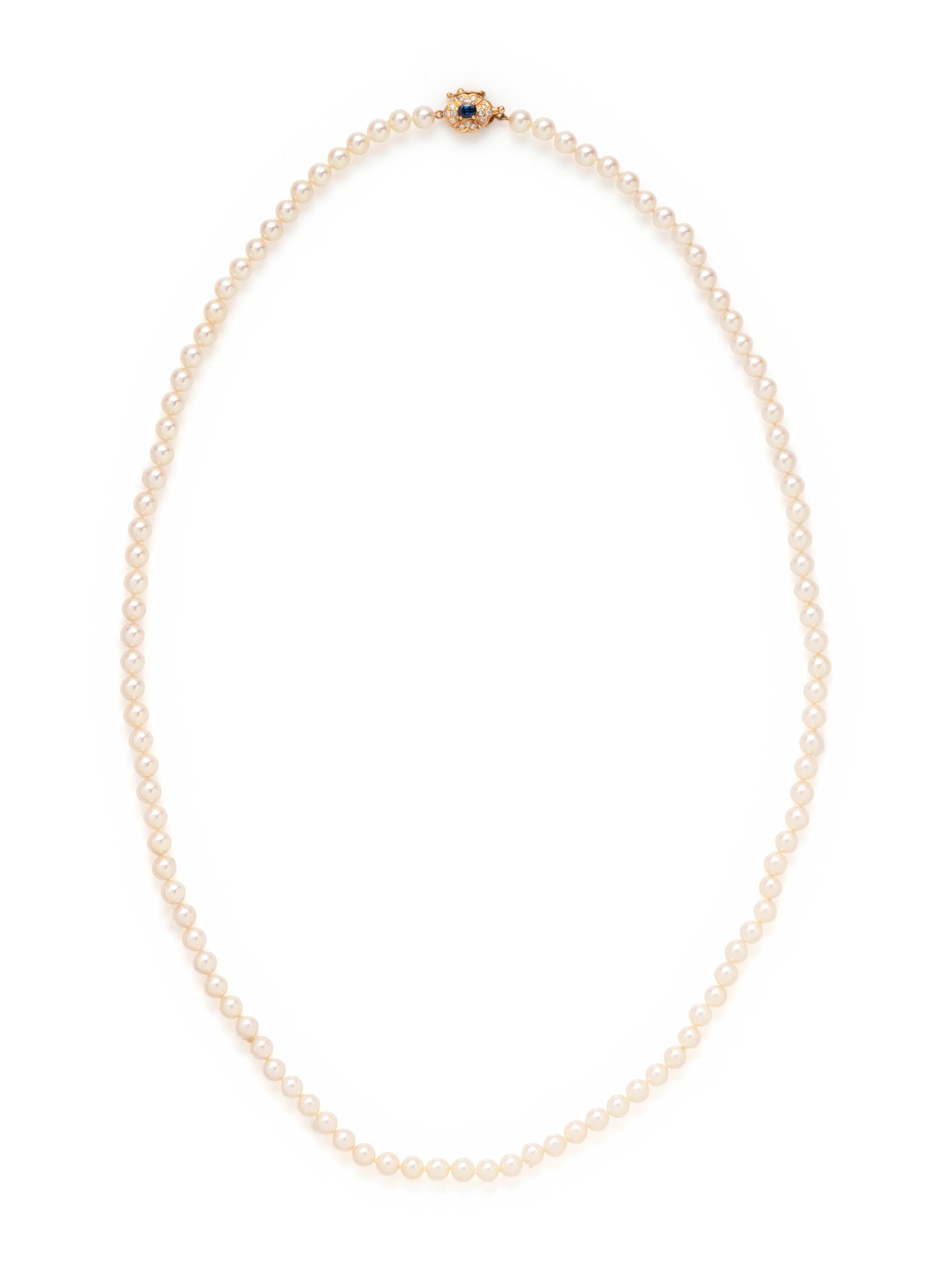 CULTURED PEARL, SAPPHIRE AND DIAMOND NECKLACE