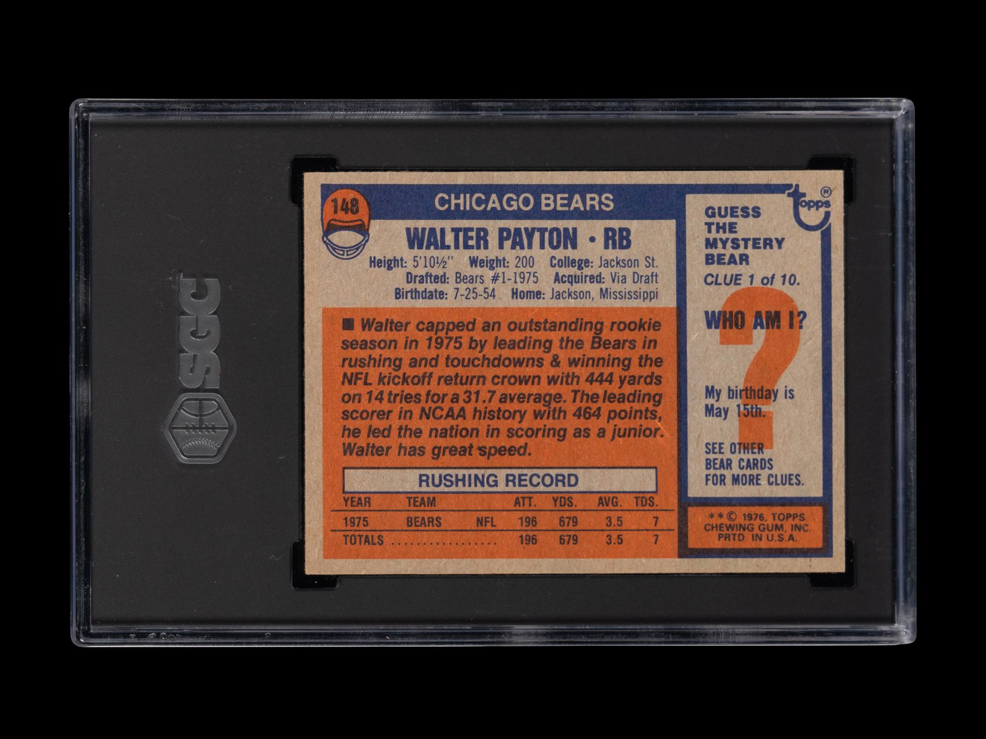 A 1976 Topps Walter Payton Rookie Football Card No. 148 (SGC 7.5 NM+)