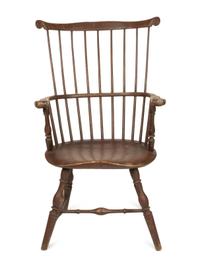 An American Volute-Carved Comb-Back Knuckle-Arm Painted Windsor Armchair
