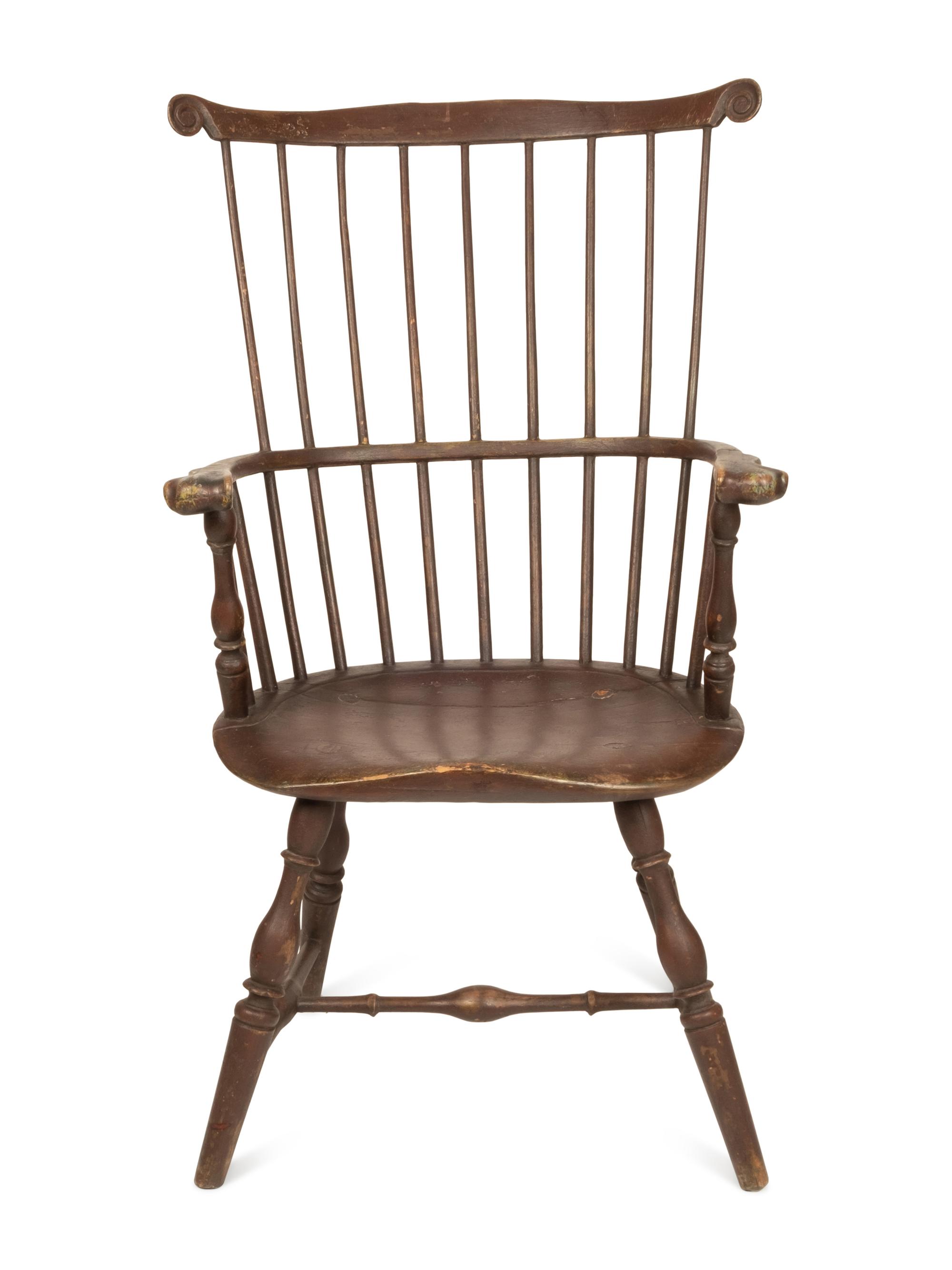 An American Volute-Carved Comb-Back Knuckle-Arm Painted Windsor Armchair