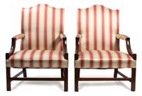 A Pair of George III Style Mahogany Open Armchairs Height 41 1/2 x width 28 x depth 30 1/2 inches. — 19TH CENTURY