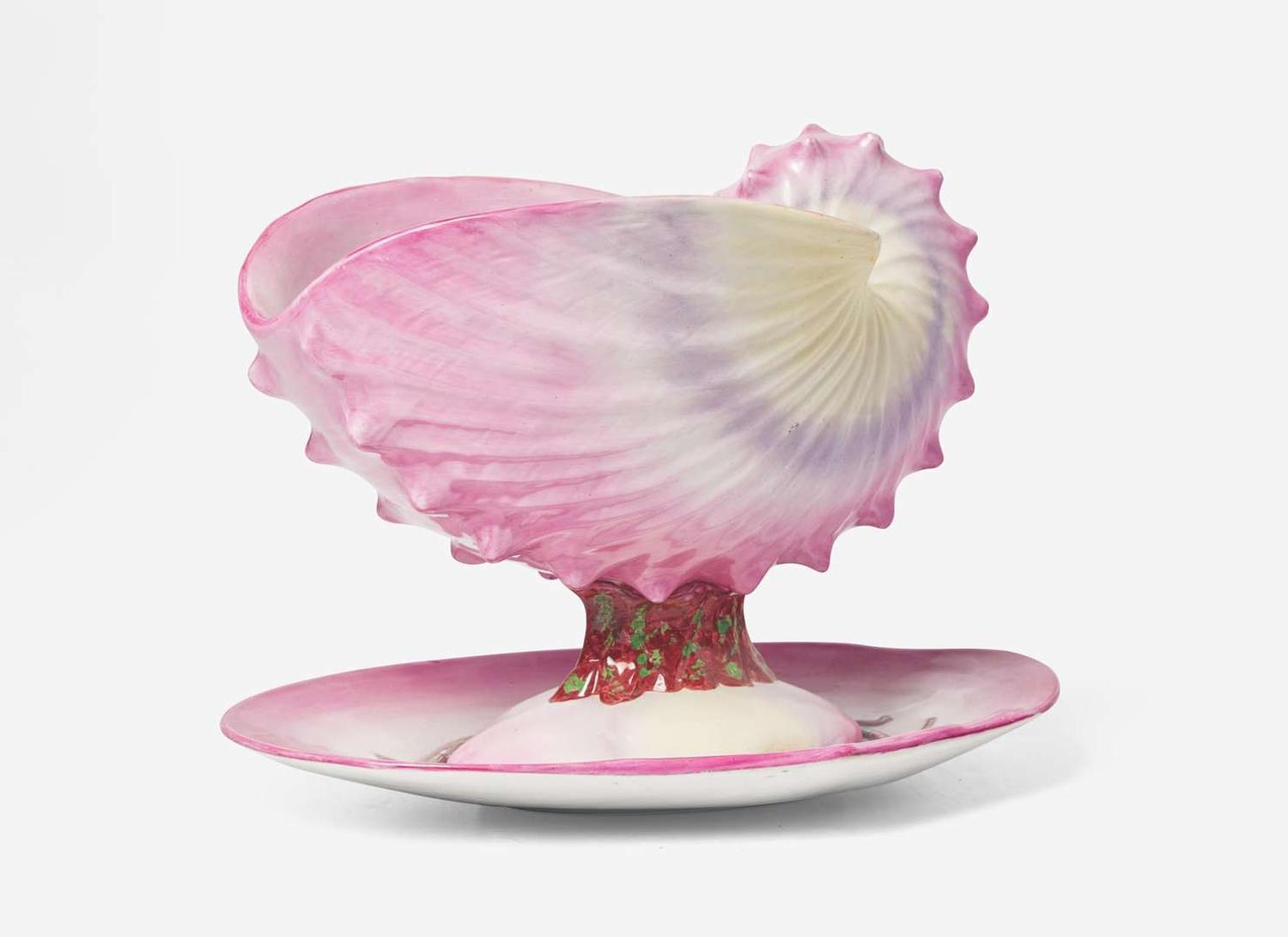 A Wedgwood Pearlware Conchology Sauce Boat and Stand, UK, 1878