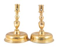 A Matched Pair of Continental Bell-Bottom Brass Candlesticks
