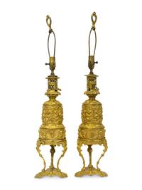 A Pair of Napoleon III Gilt Bronze Oil Lamps