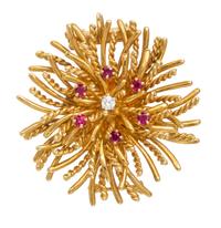 An 18 Karat Yellow Gold, Ruby and Diamond Pendant/Brooch, McTeigue & Co., 15.00 dwts.