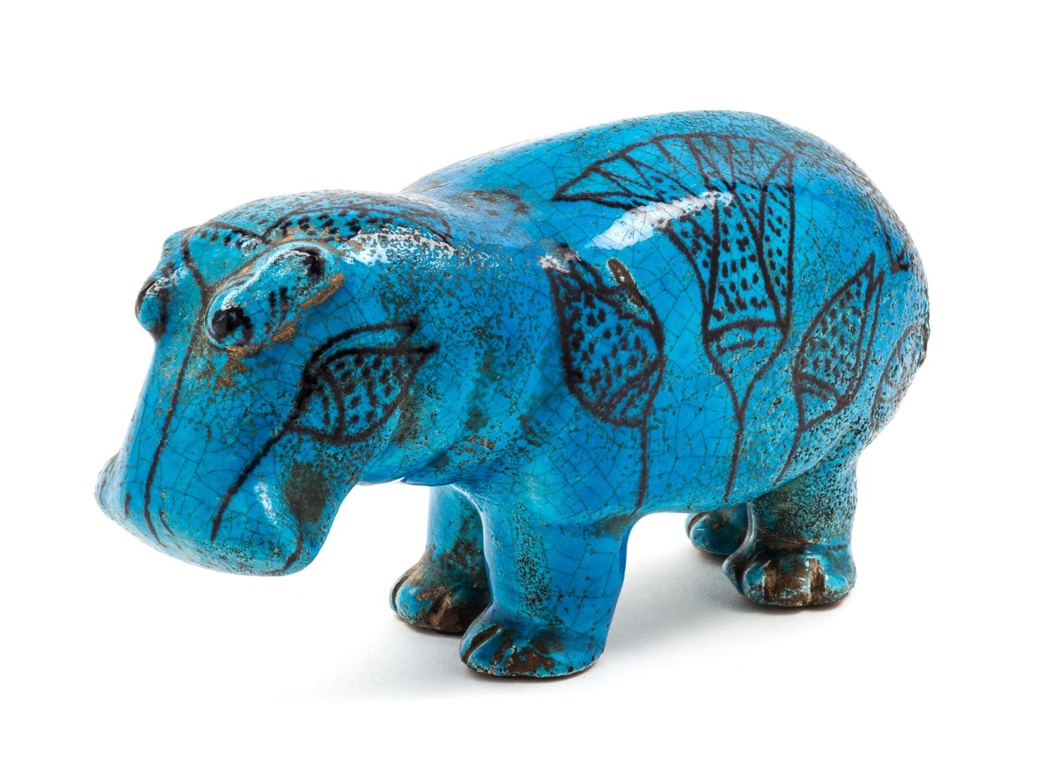 An Italian Turquoise-Glazed Pottery Model of a Hippopotamus Length 7 3/4 inches. — UGO ZACCAGNINI