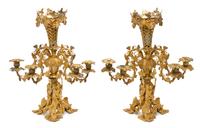 A Pair of Continental Gilt Bronze Four-Light Candelabra, 19TH CENTURY, Height 22 3/8 inches. — 19TH CENTURY,