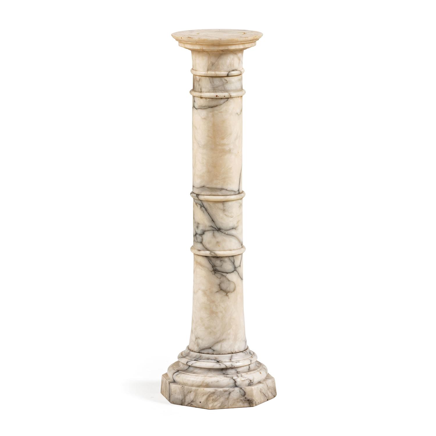An Italian White and Gray Veined Marble Pedestal