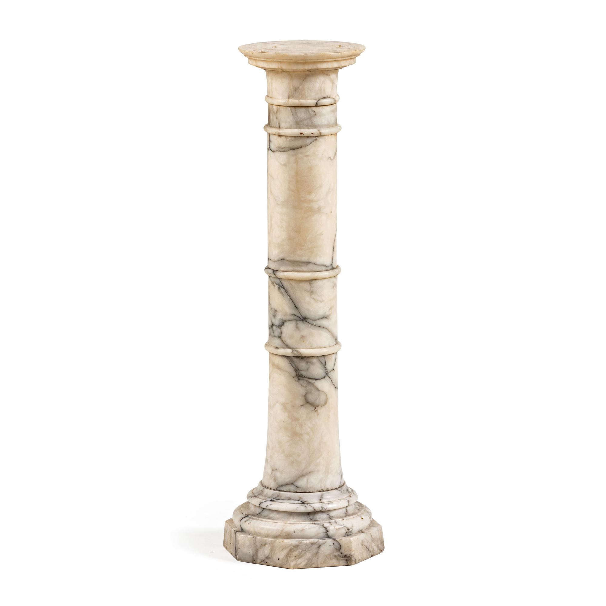 An Italian White and Gray Veined Marble Pedestal