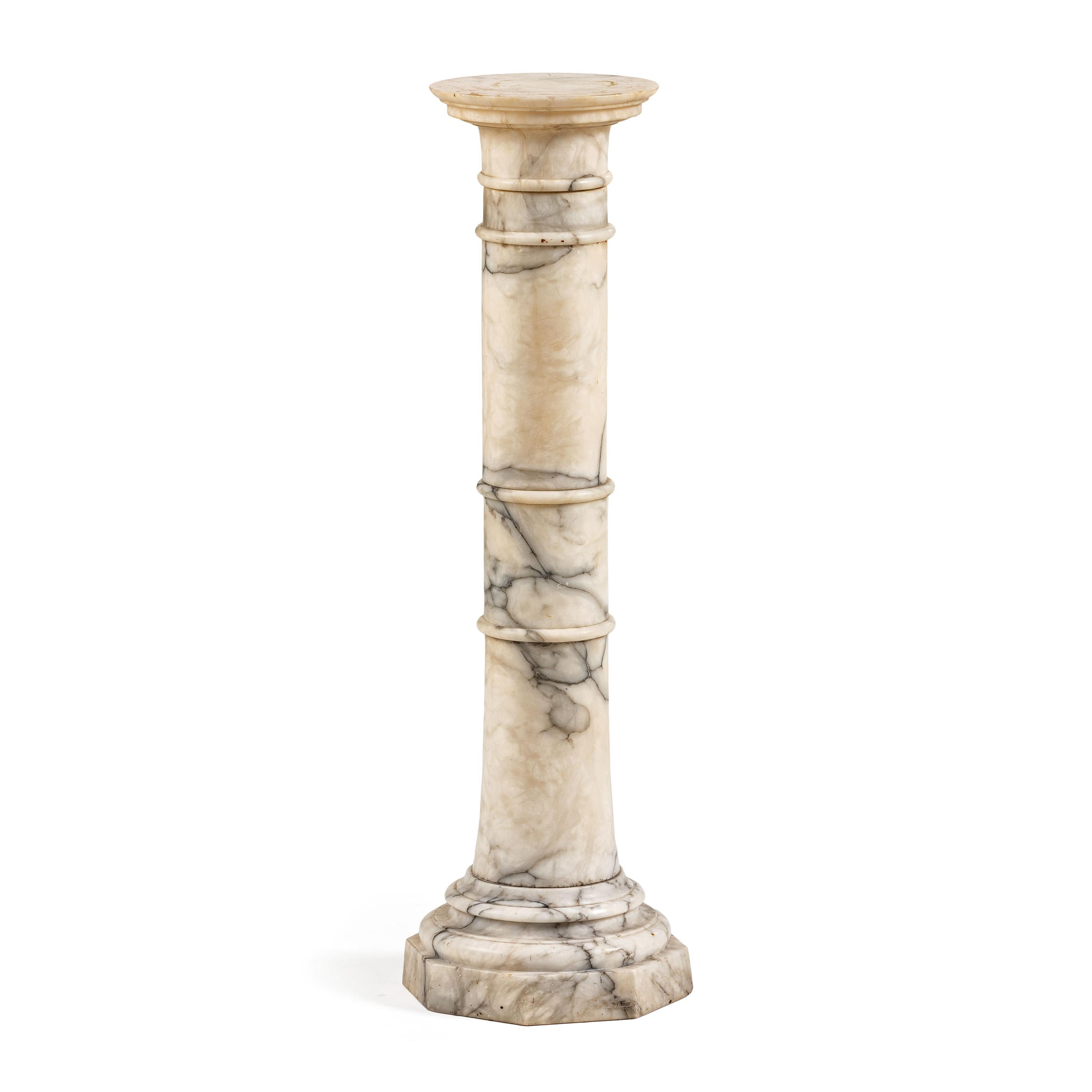 An Italian White and Gray Veined Marble Pedestal