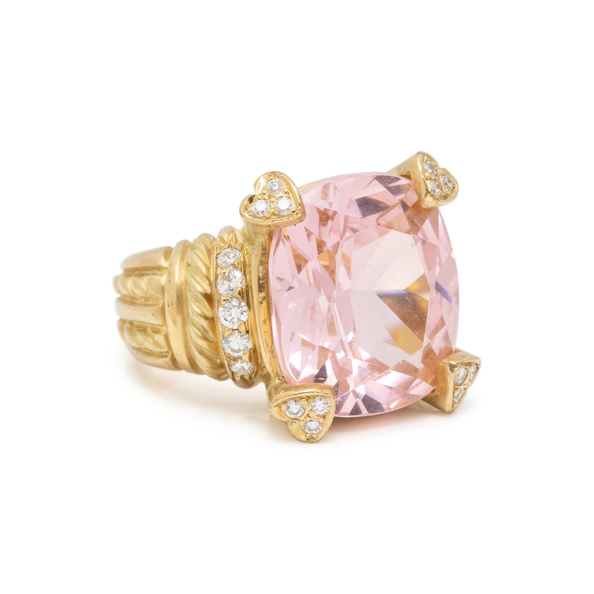 JUDITH RIPKA, YELLOW GOLD, PINK CRYSTAL AND DIAMOND RING