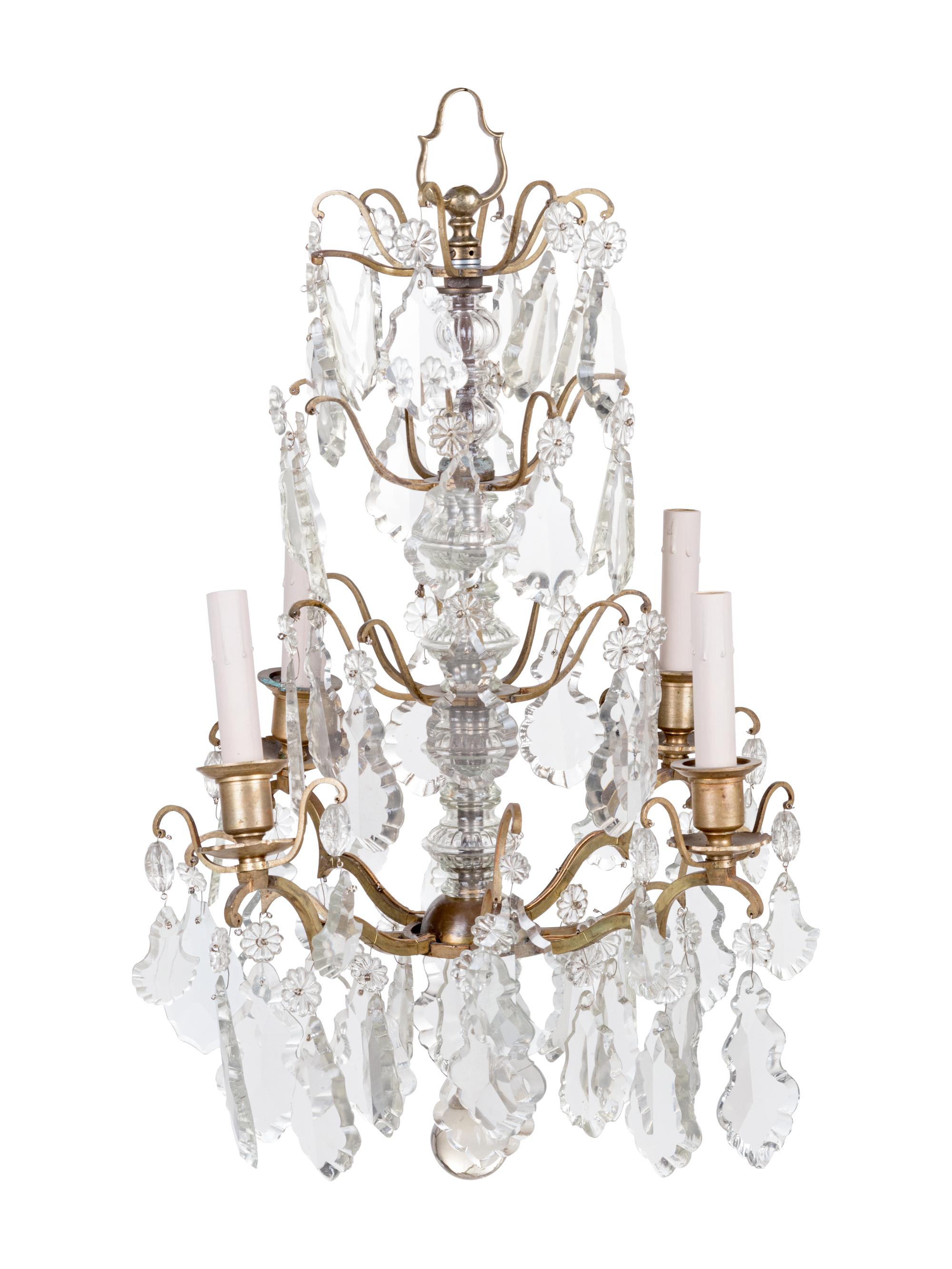 A French Gilt Metal and Cut Glass Four-Light Chandelier