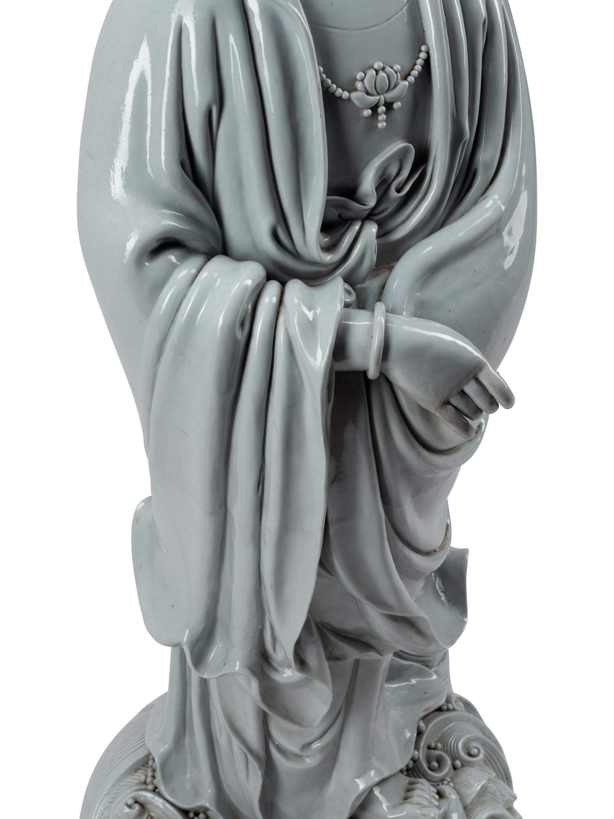 A Large Blanc de Chine Figure of Guanyin
