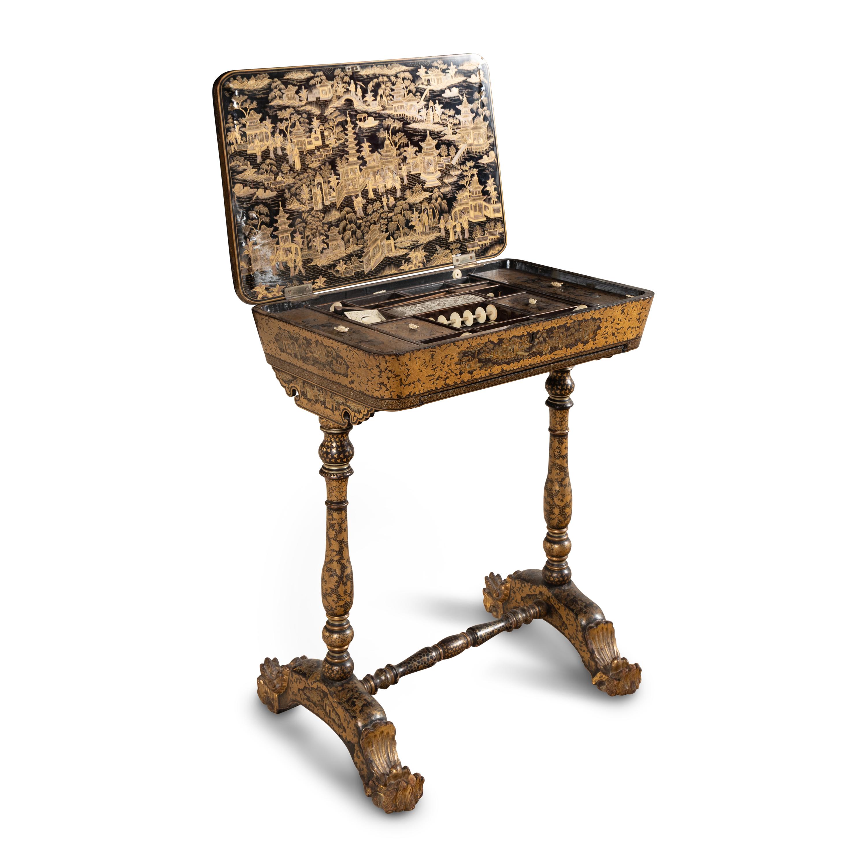 A Chinese Export Lacquer Needlework Table