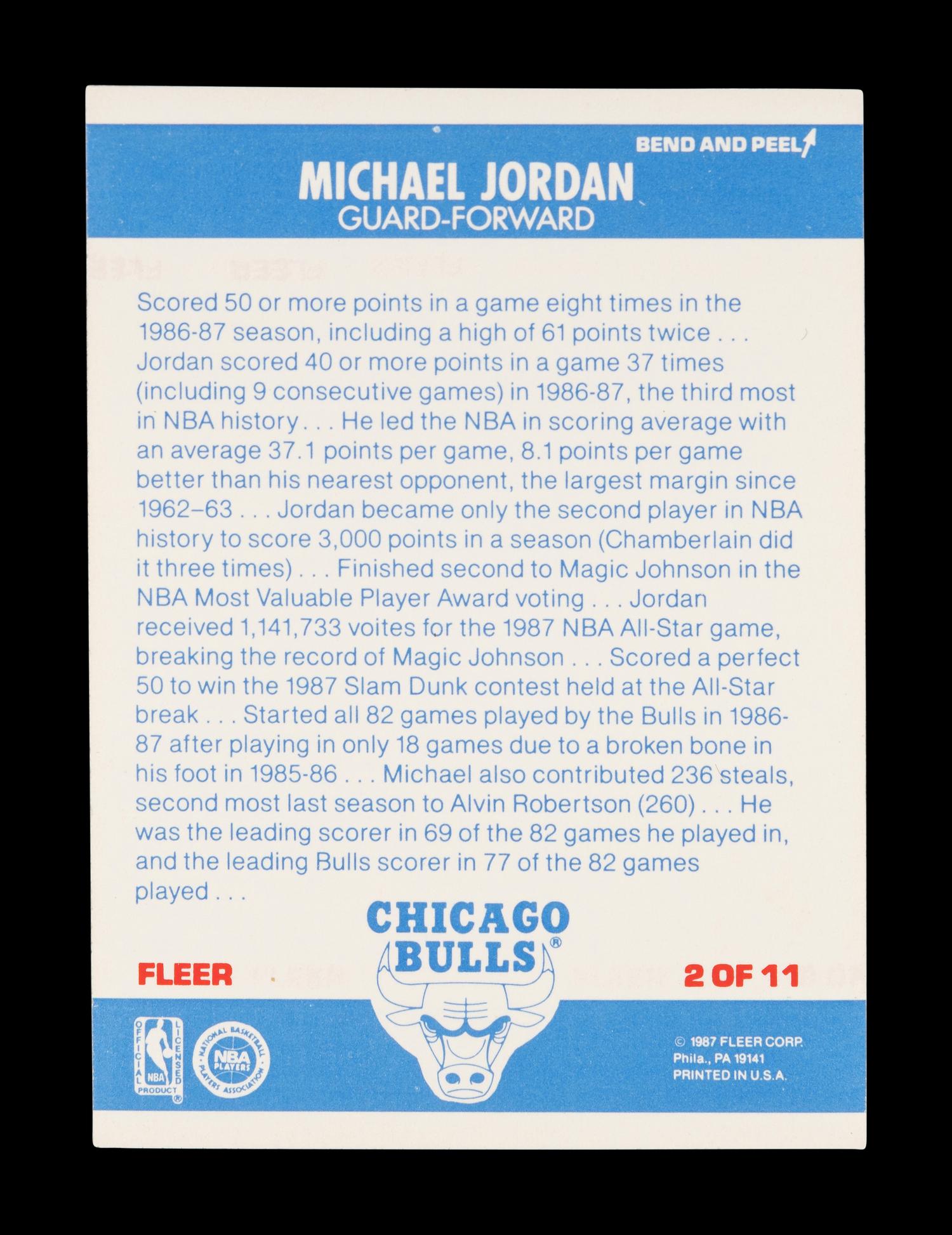 A 1987 Fleer Michael Jordan Basketball Sticker No. 2