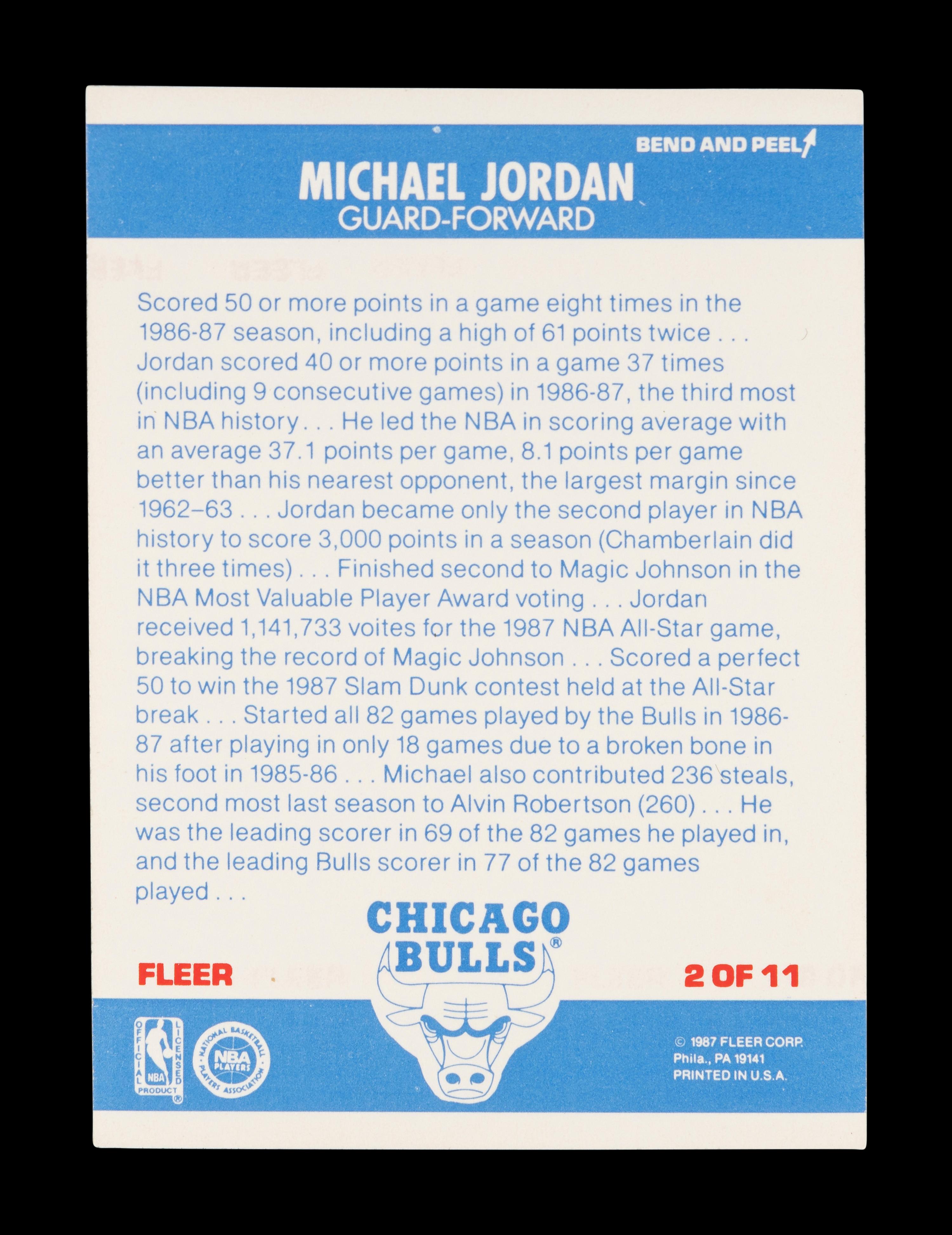 A 1987 Fleer Michael Jordan Basketball Sticker No. 2