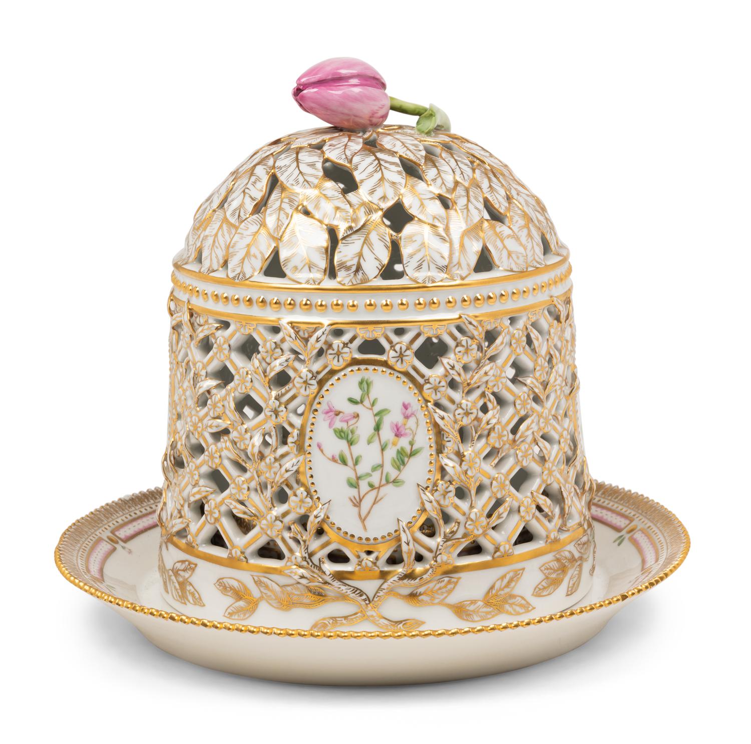 A Royal Copenhagen Flora Danica Porcelain Ice Dome and Stand