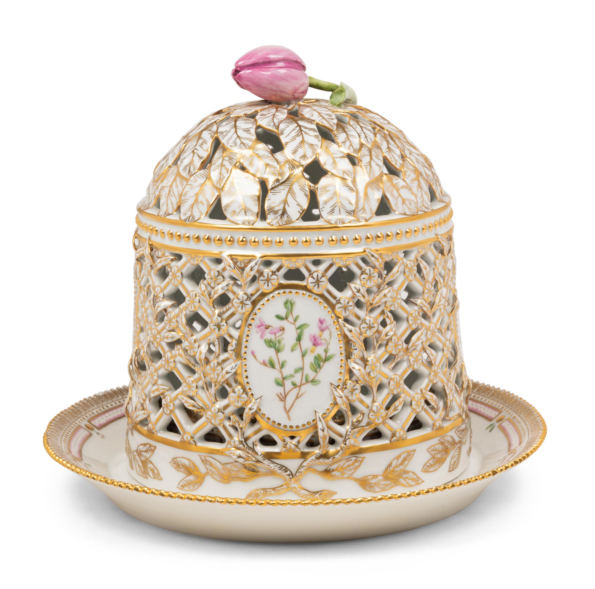 A Royal Copenhagen Flora Danica Porcelain Ice Dome and Stand